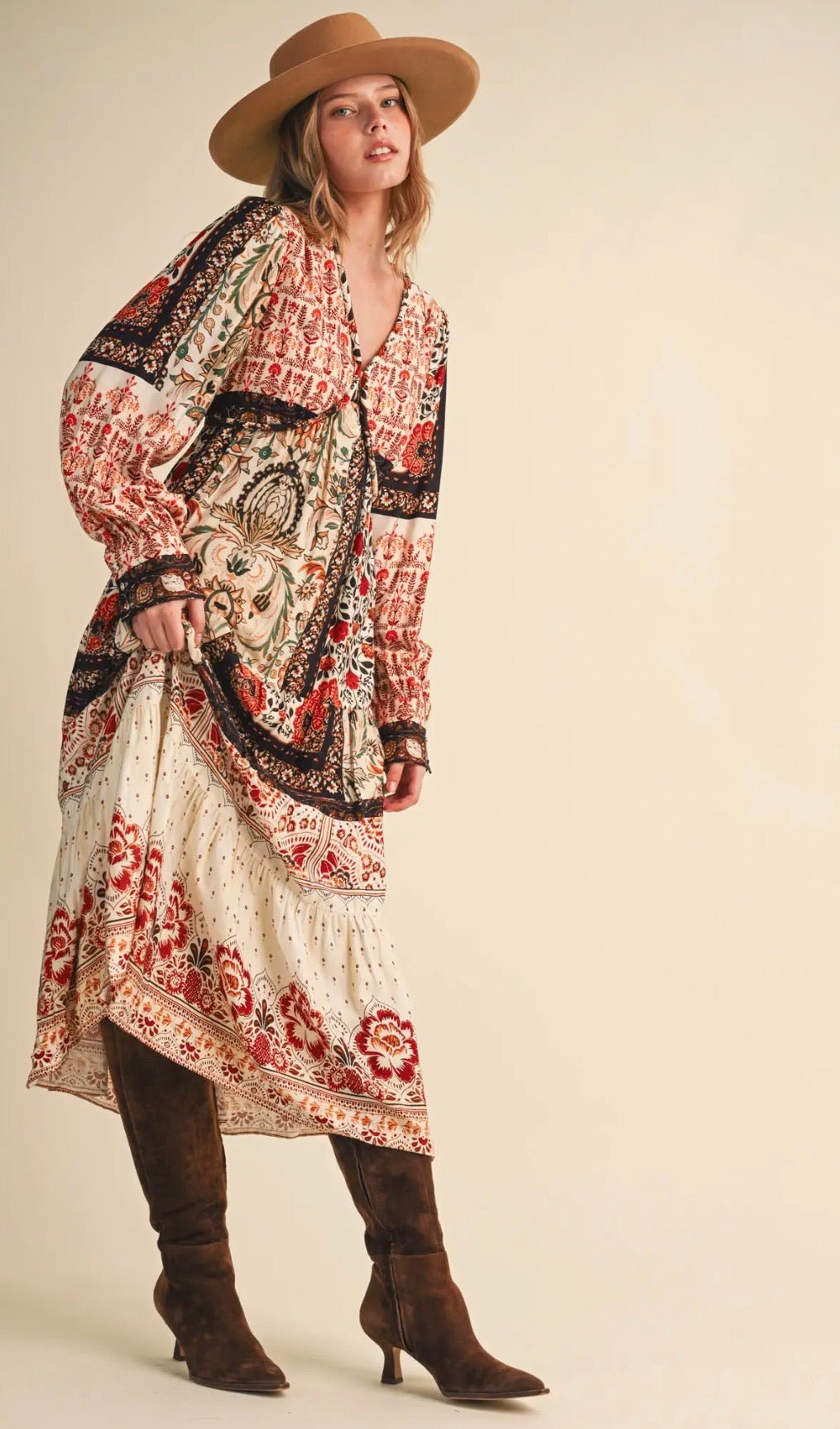 Patchwork Print Midi Dress - Flea Boutiques