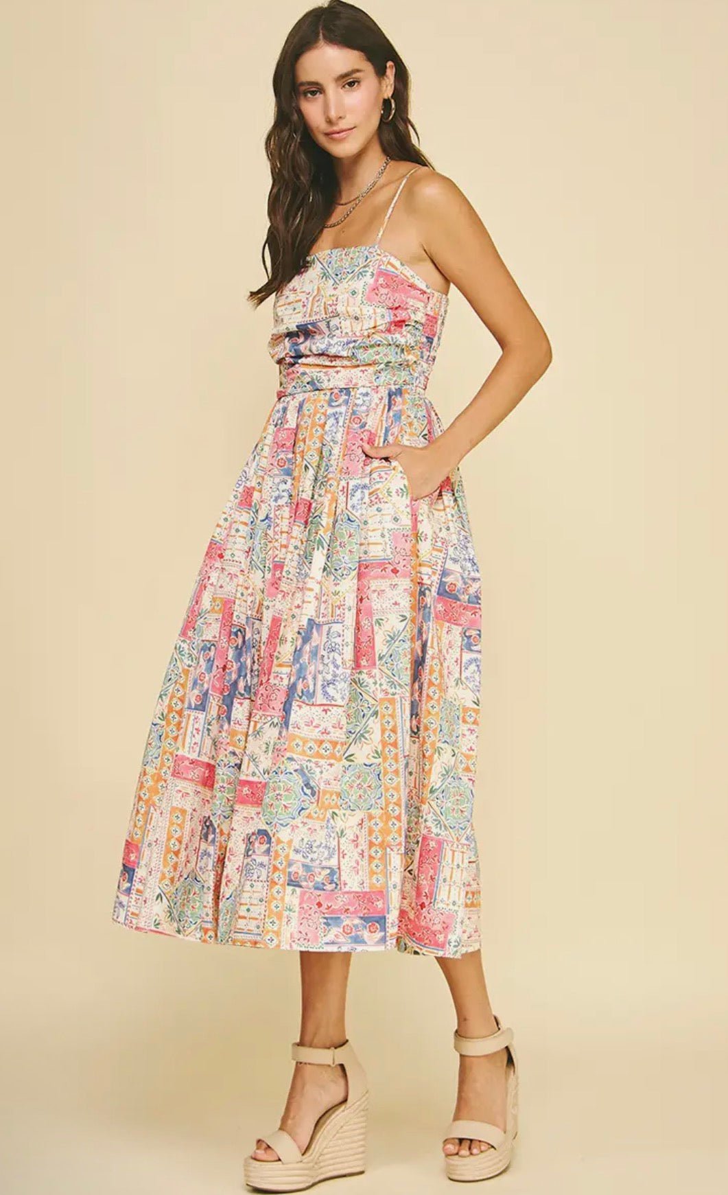 Patchwork Print Midi Dress - Flea Boutiques