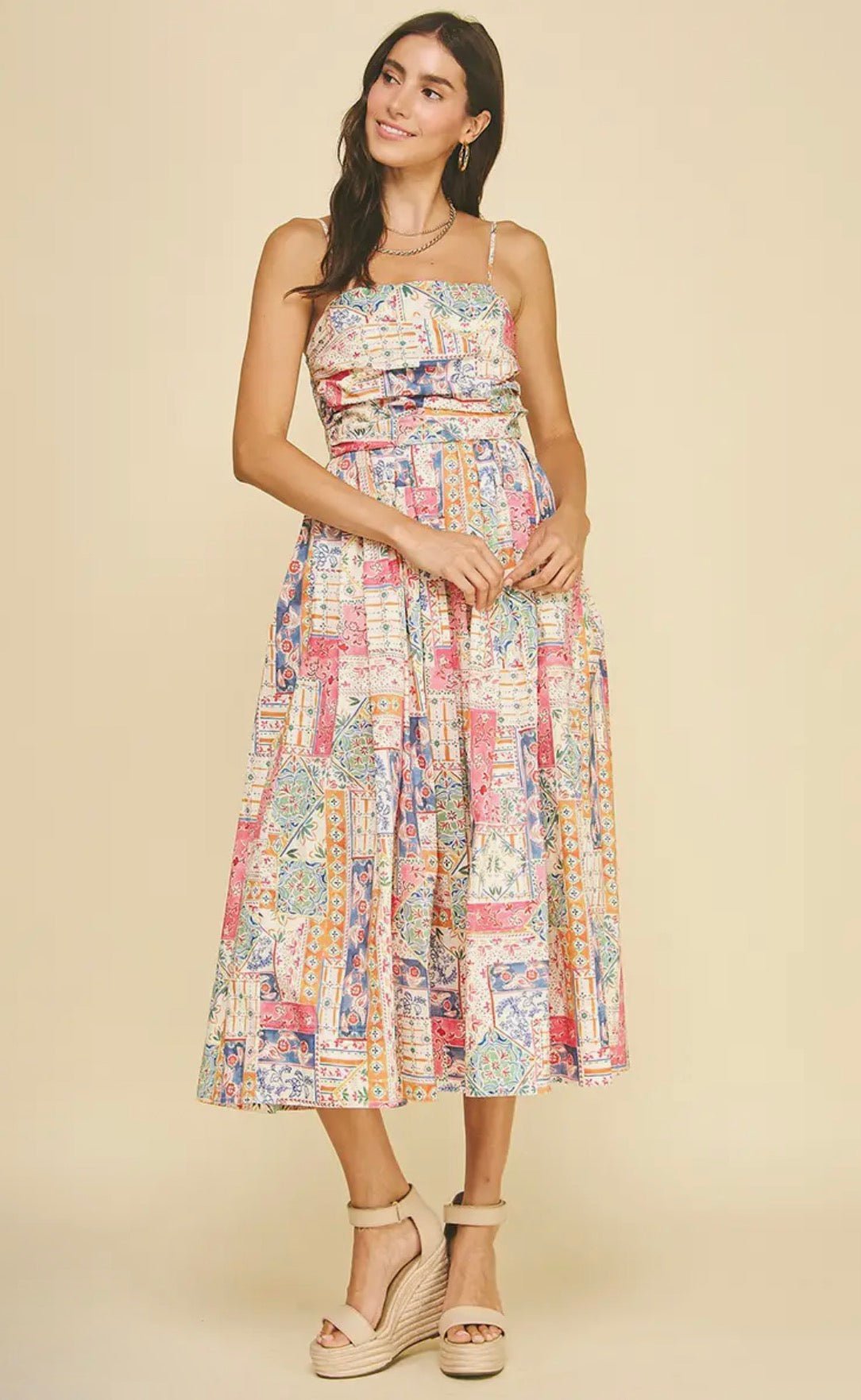 Patchwork Print Midi Dress - Flea Boutiques