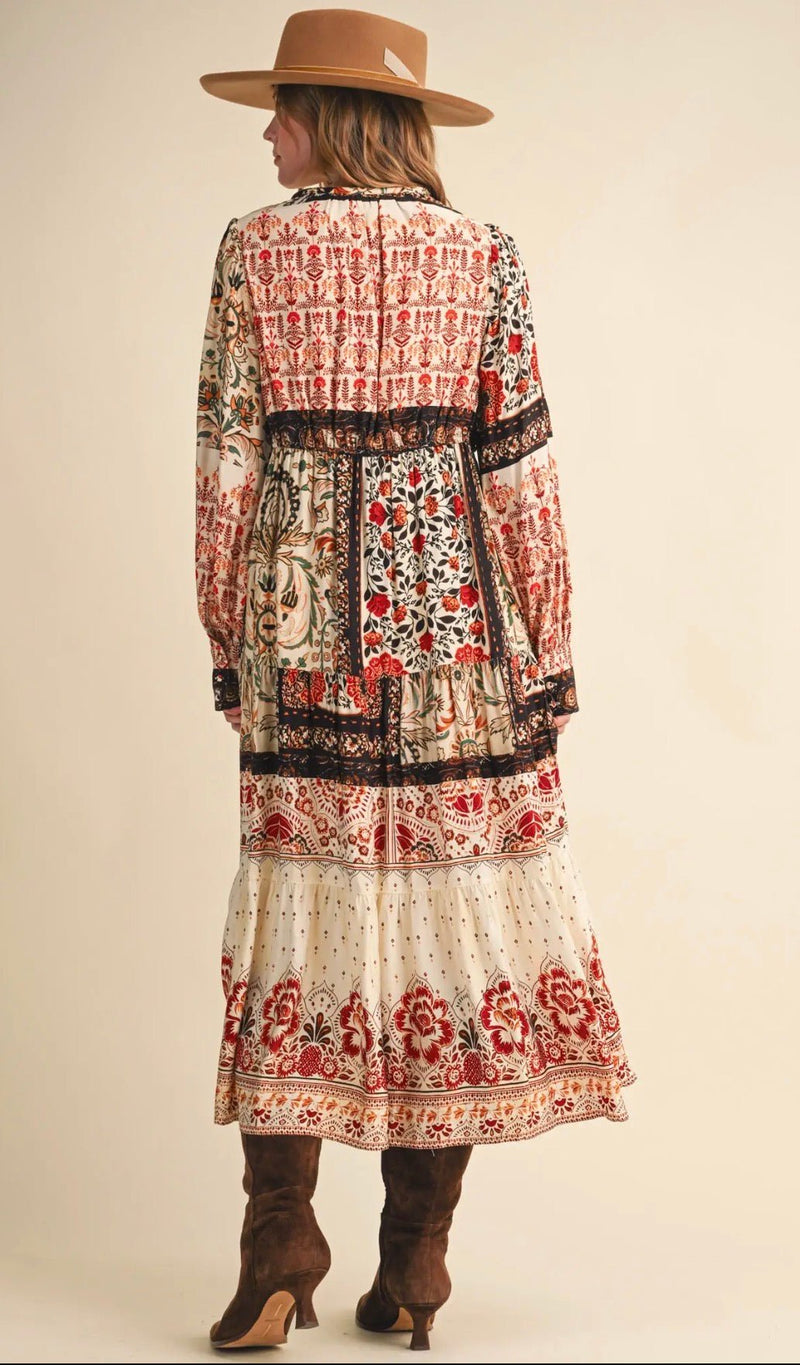 Patchwork Print Midi Dress - Flea Boutiques
