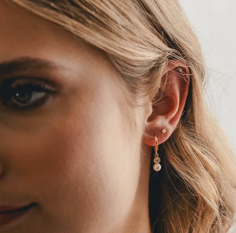 Pearl W/ Crystal Huggie Hoop Earrings - Flea Boutiques