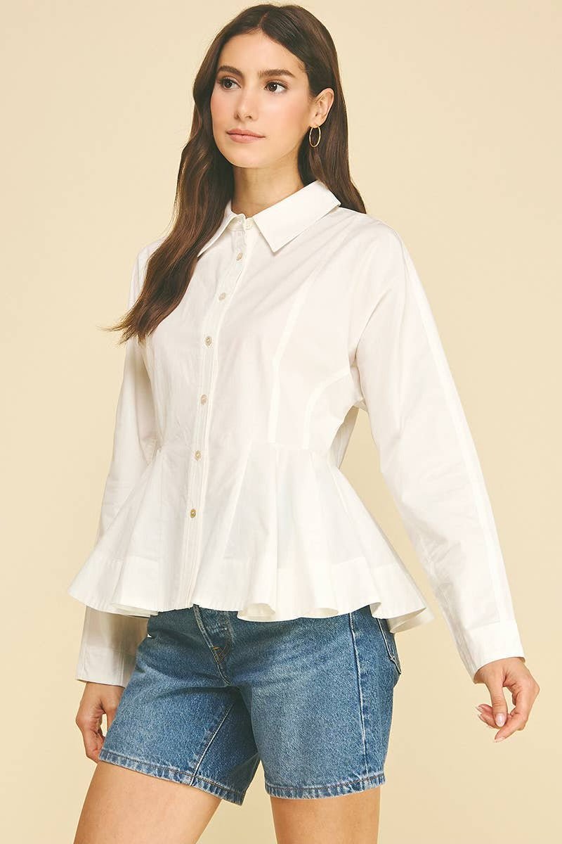 Peplum Hem Button Down Shirt - Flea Boutiques