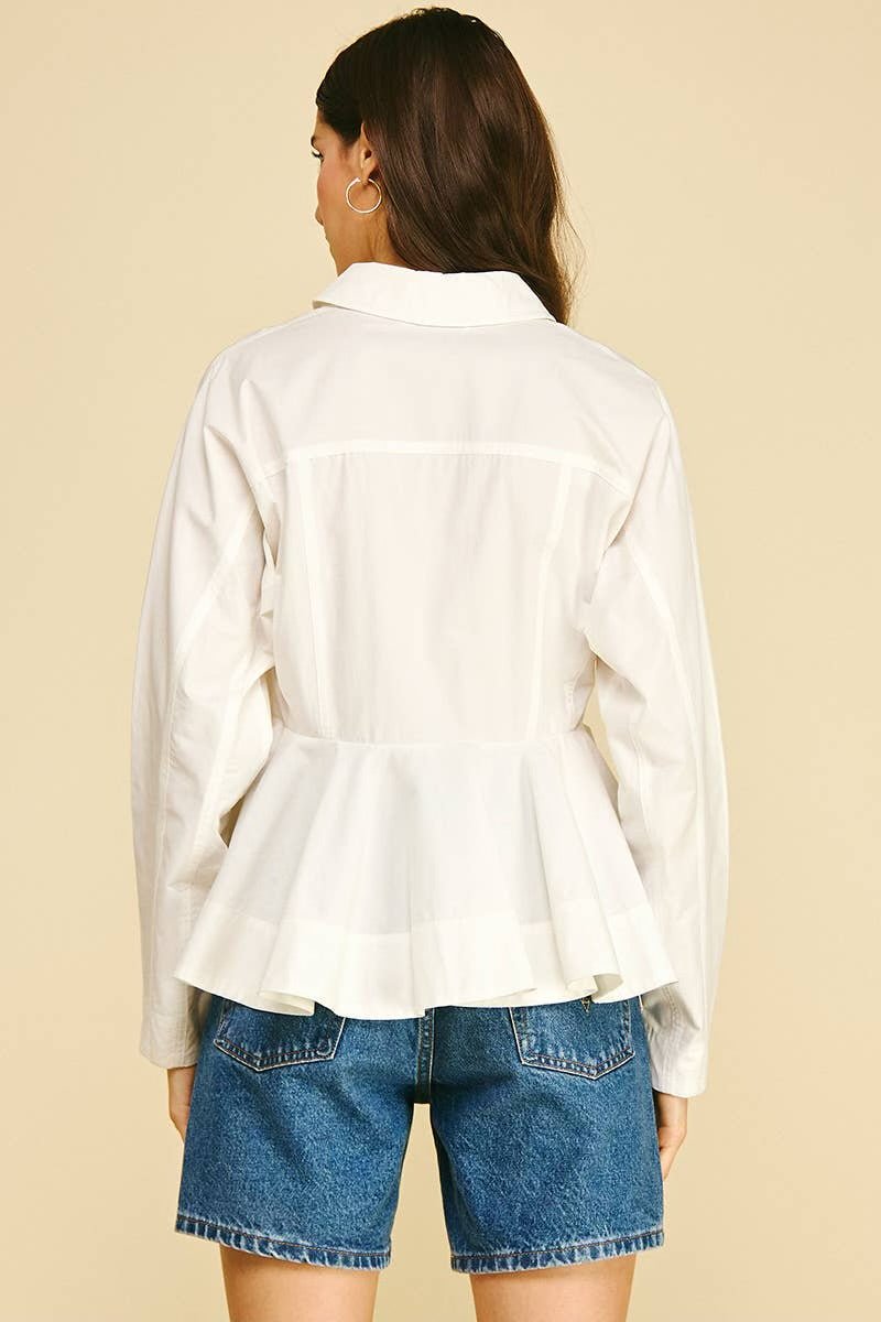 Peplum Hem Button Down Shirt - Flea Boutiques