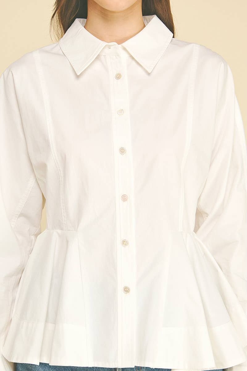 Peplum Hem Button Down Shirt - Flea Boutiques