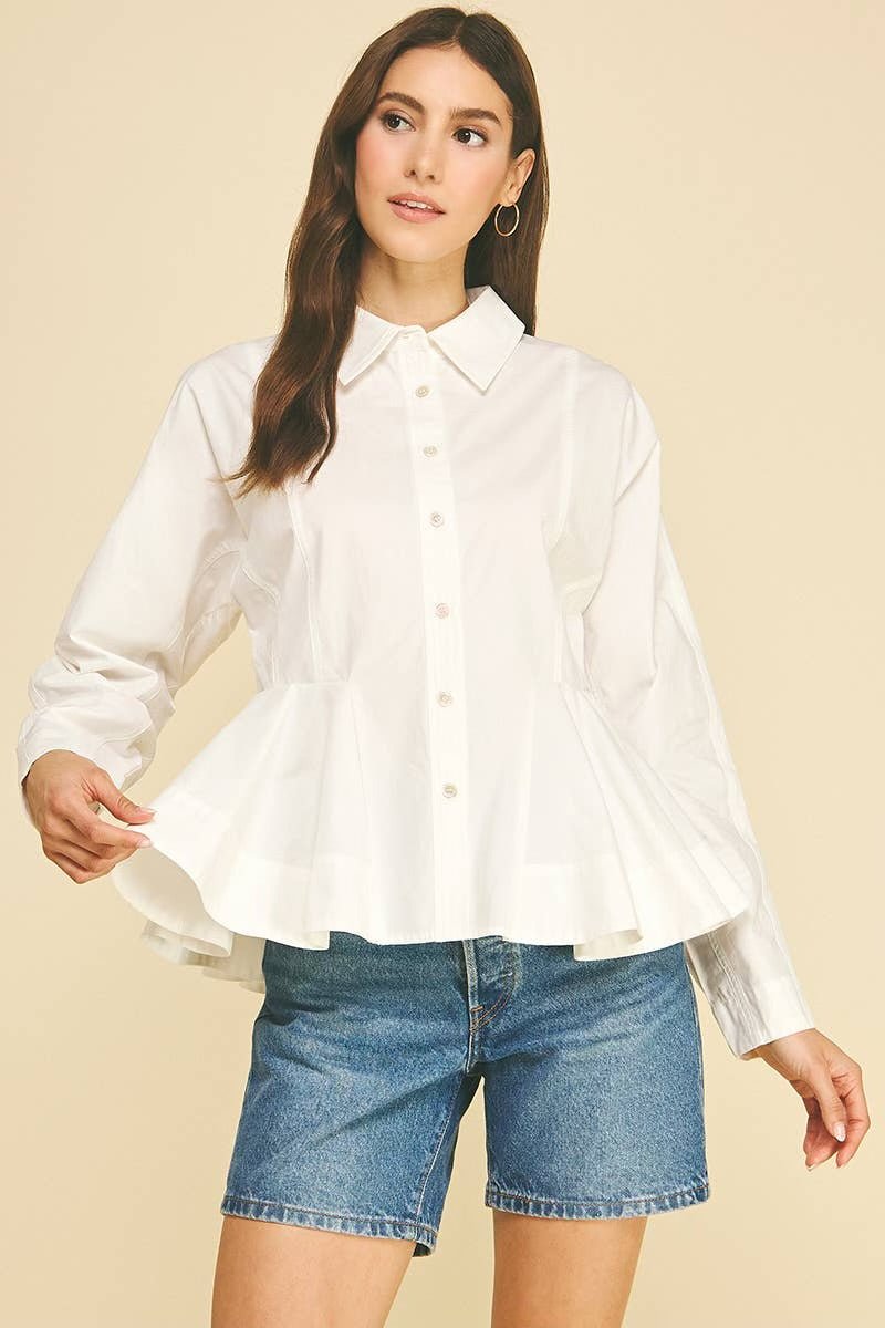 Peplum Hem Button Down Shirt - Flea Boutiques