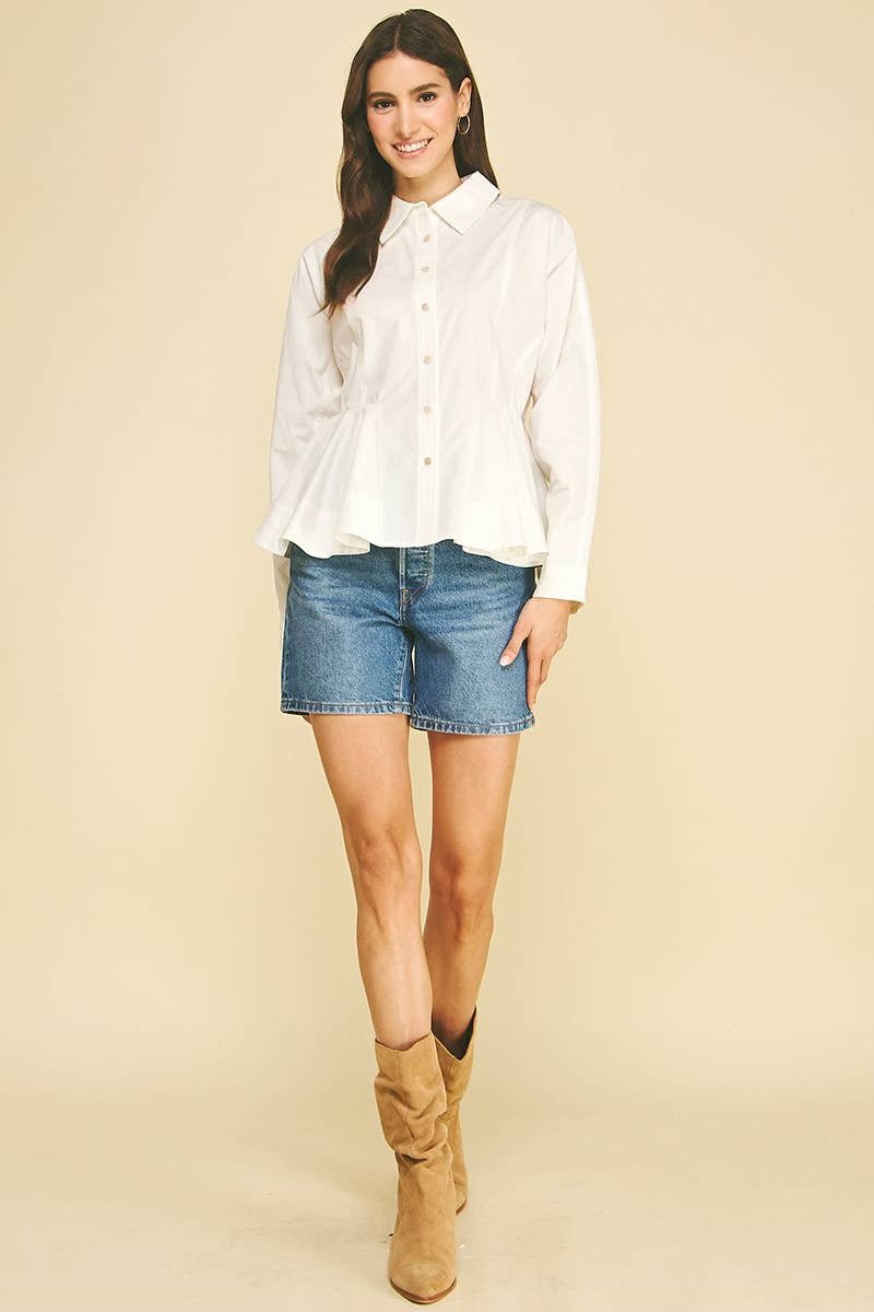 Peplum Hem Button Down Shirt - Flea Boutiques