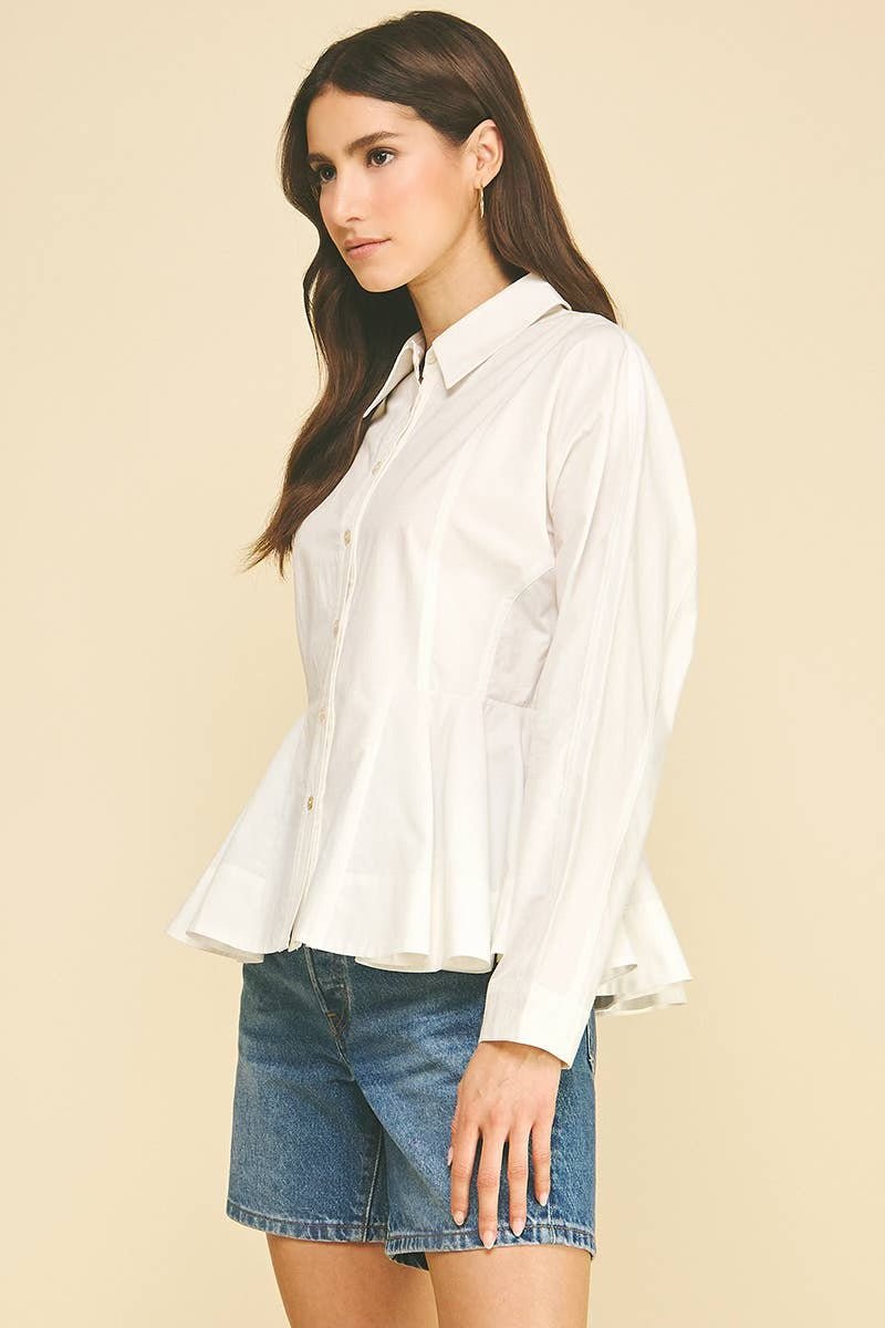 Peplum Hem Button Down Shirt - Flea Boutiques