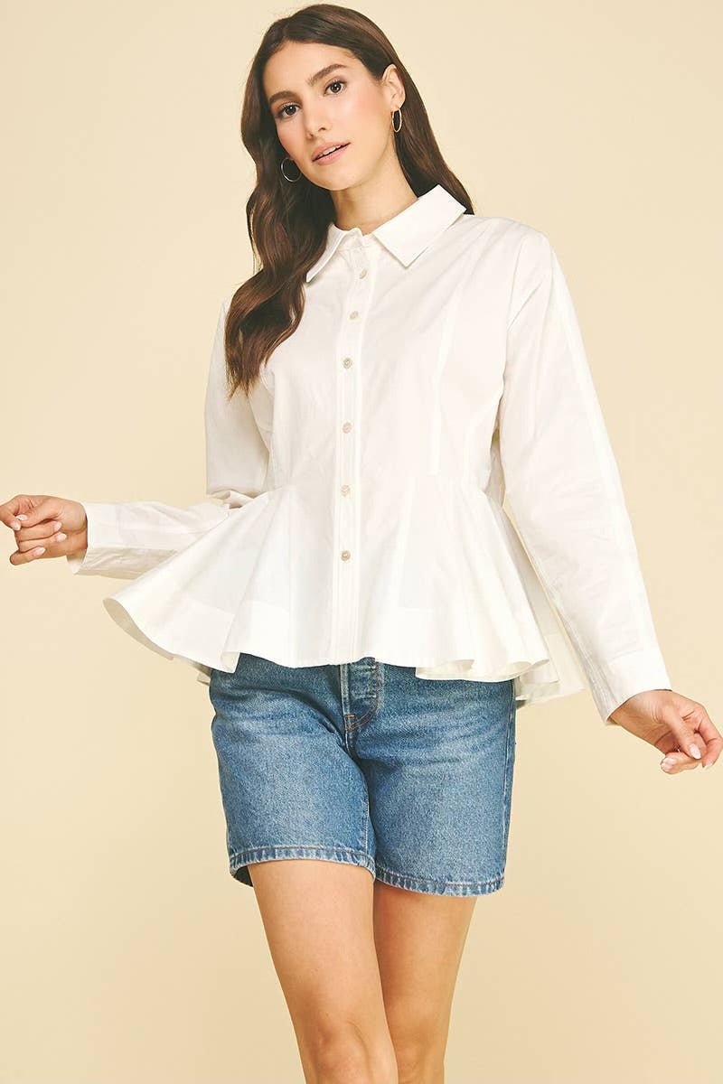 Peplum Hem Button Down Shirt - Flea Boutiques