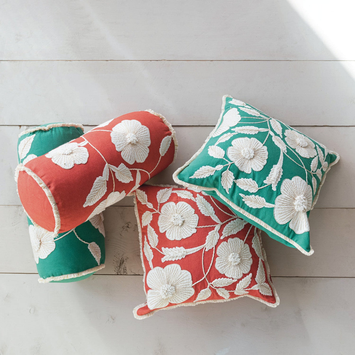 Pillow w/ Flowers & Fringe - Flea Boutiques