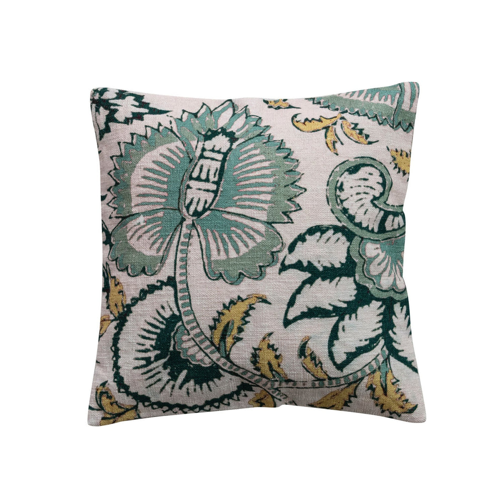 Pillow with Botanicals & Chambray Back
