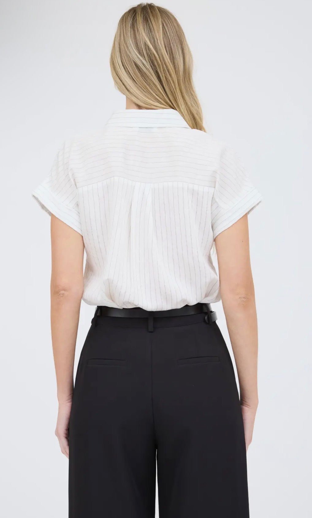Pinstripe Short Slv Collared Shirt - Flea Boutiques