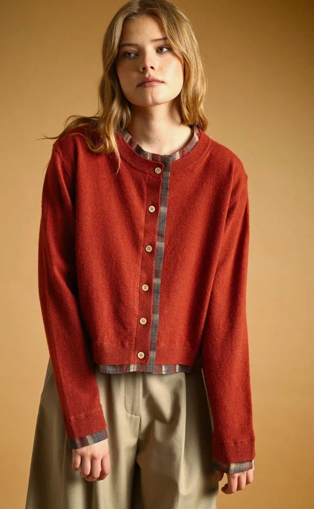 Plaid Button Front Cardigan