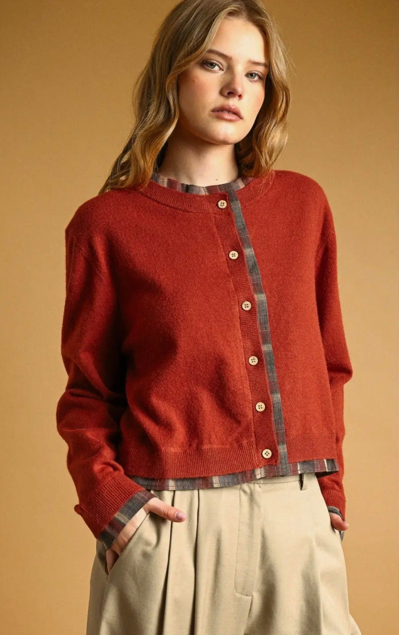 Plaid Button Front Cardigan - Flea Boutiques