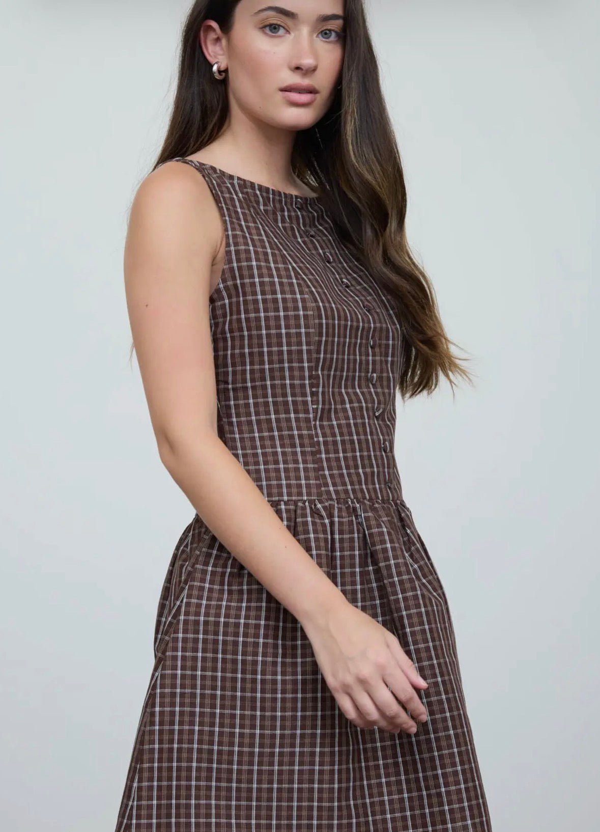 Plaid Button Front Mini Dress - Flea Boutiques