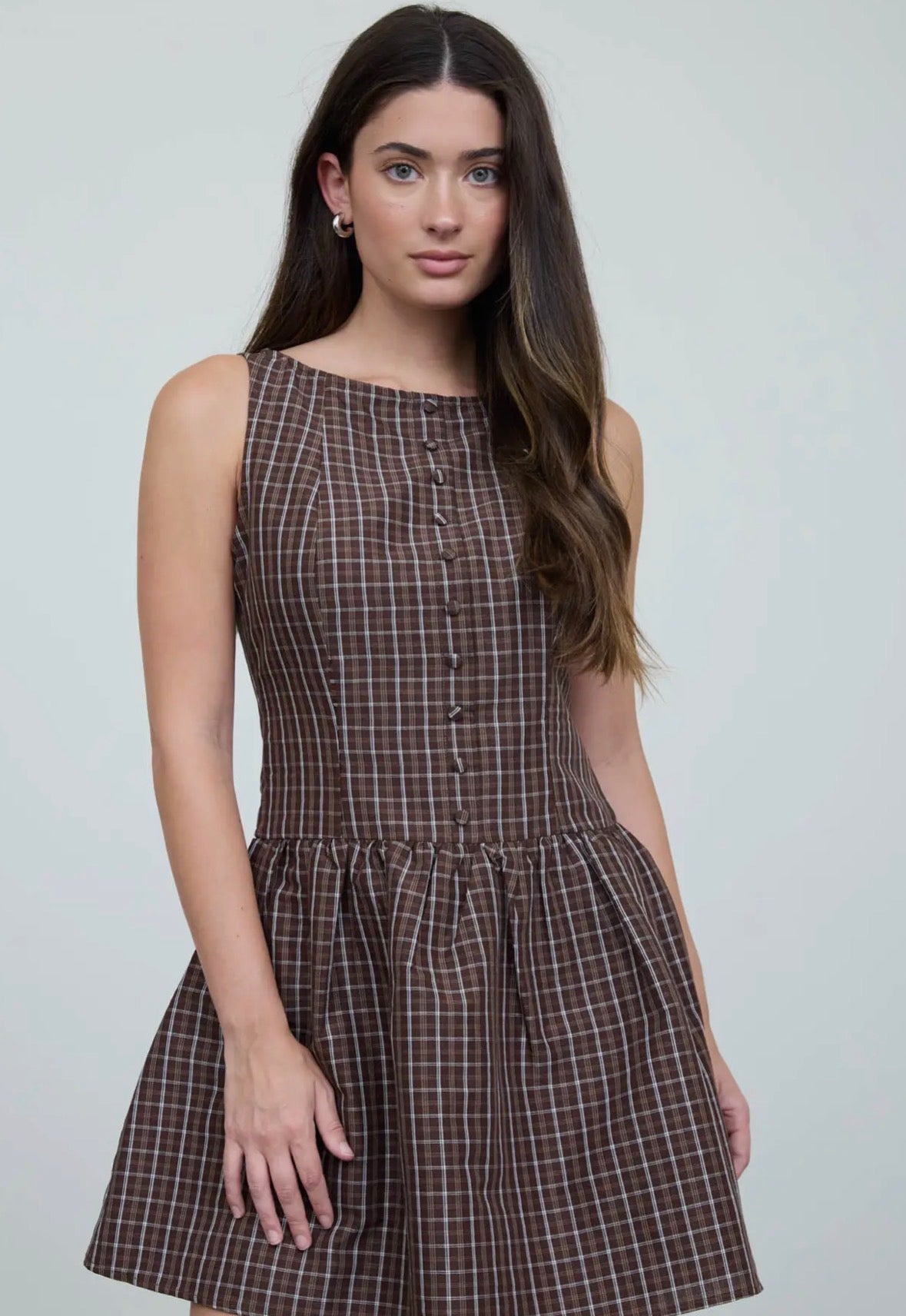 Plaid Button Front Mini Dress - Flea Boutiques