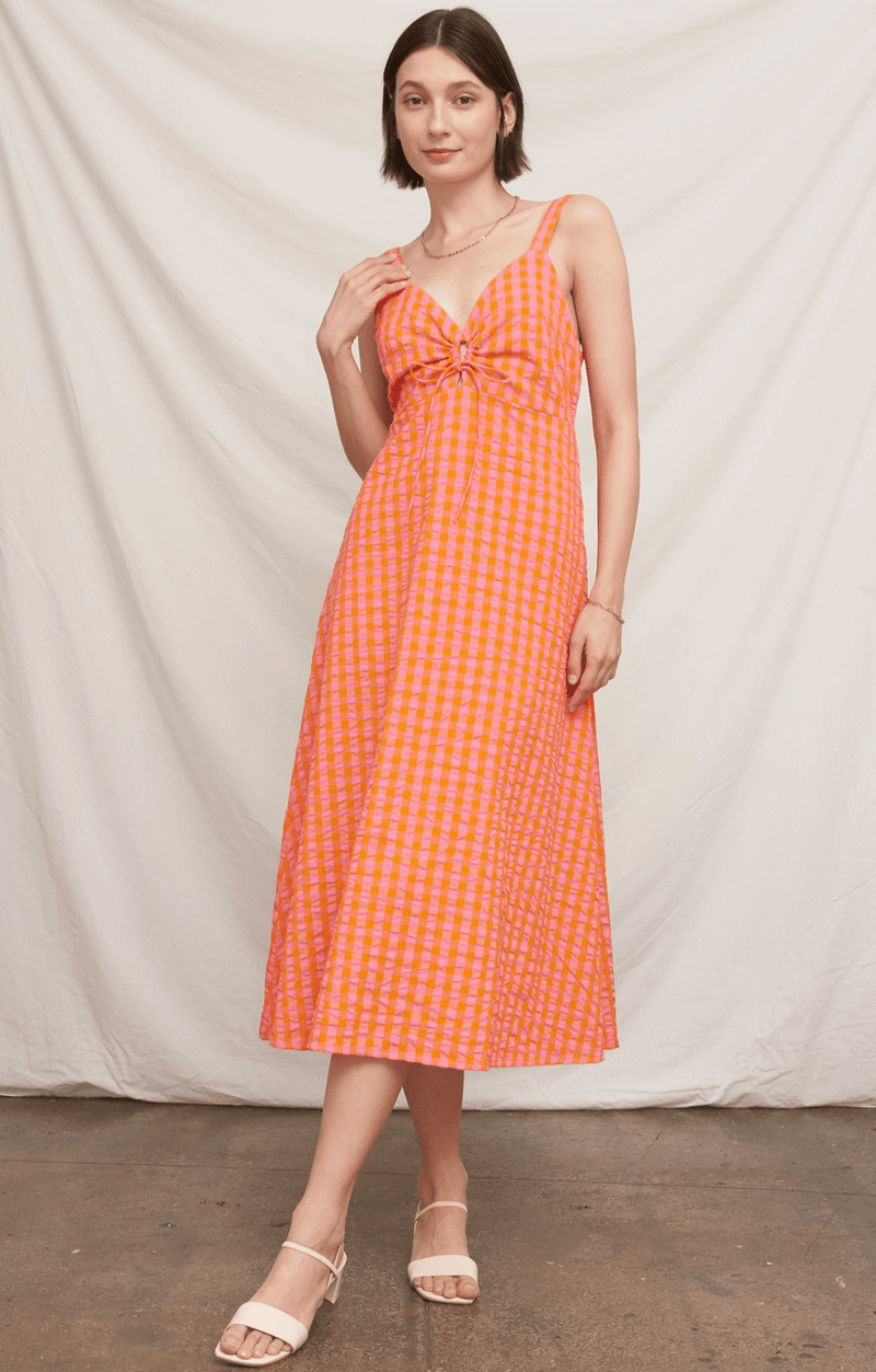 Plaid Sleeveless Keyhole Midi Dress - Flea Boutiques