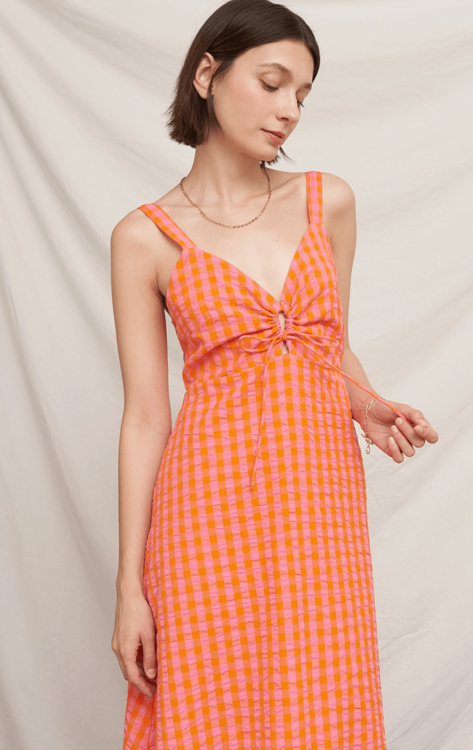Plaid Sleeveless Keyhole Midi Dress - Flea Boutiques