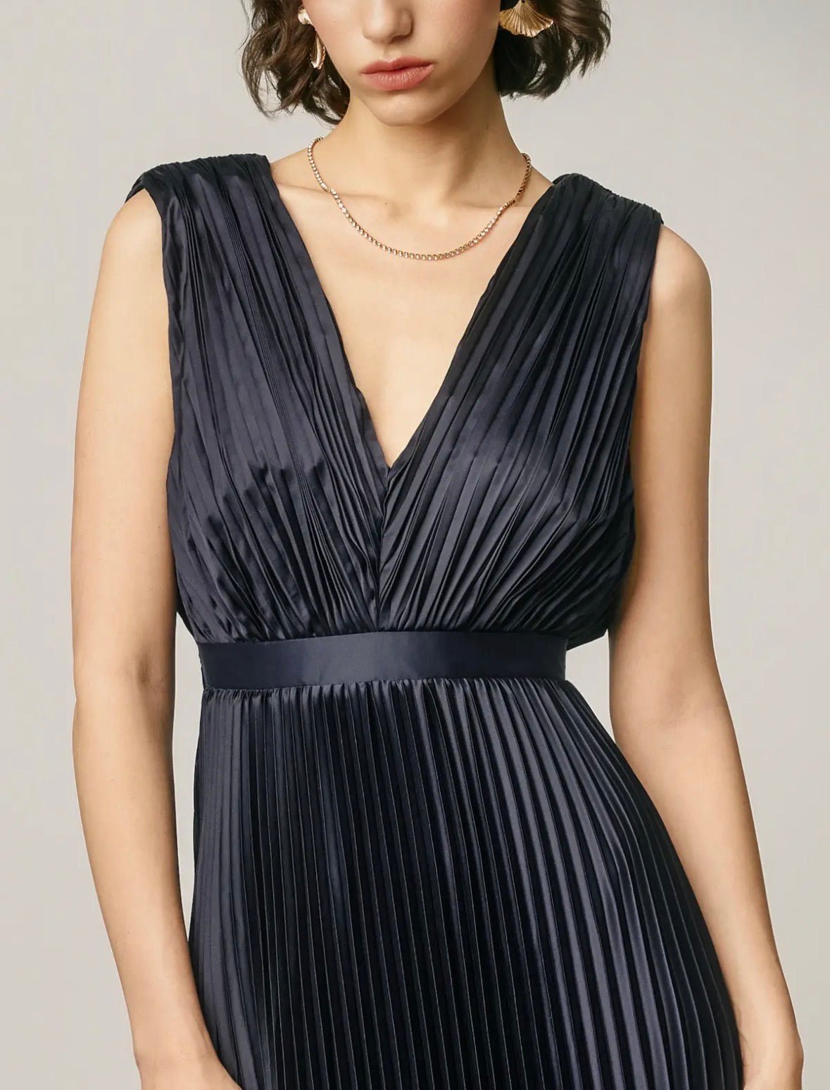 Pleated V-Neck Maxi Dress - Flea Boutiques