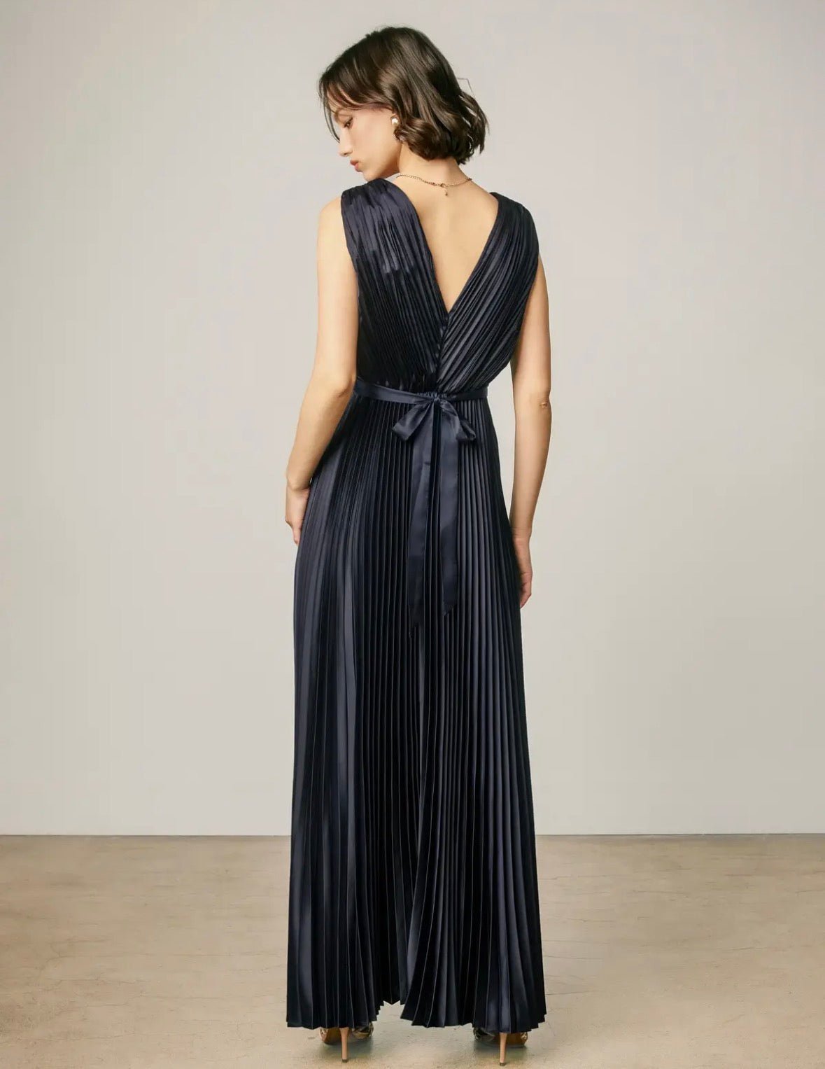 Pleated V-Neck Maxi Dress - Flea Boutiques