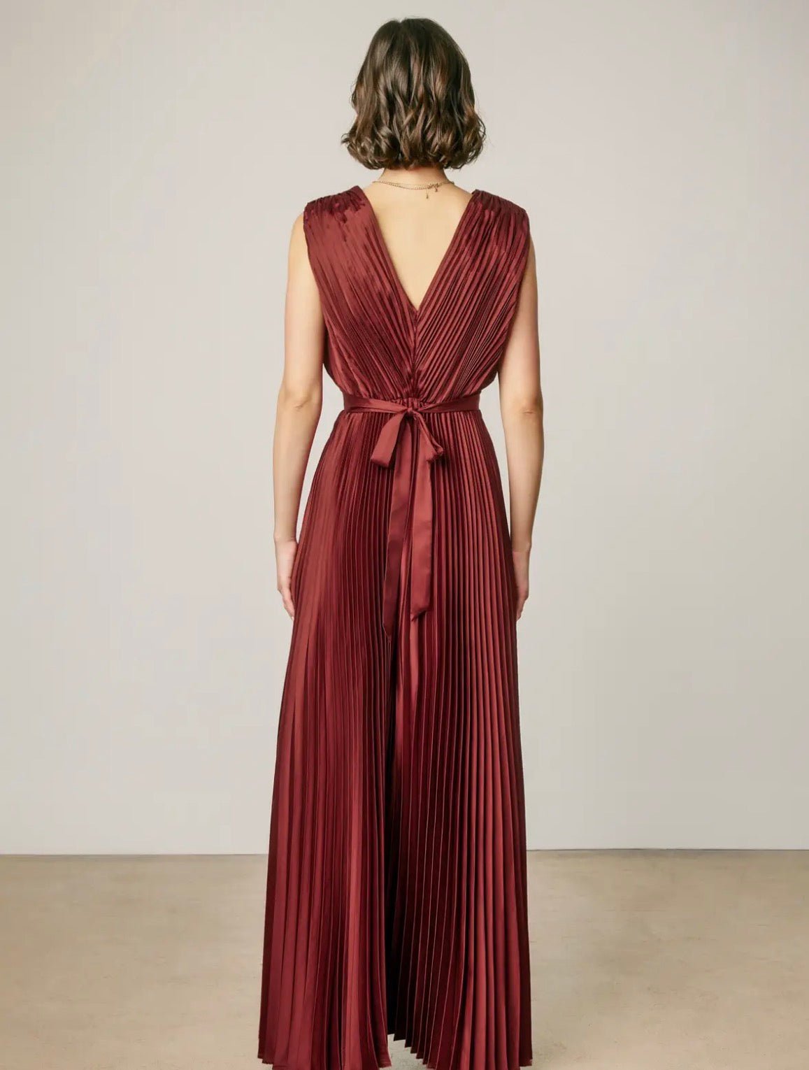 Pleated V-Neck Maxi Dress - Flea Boutiques