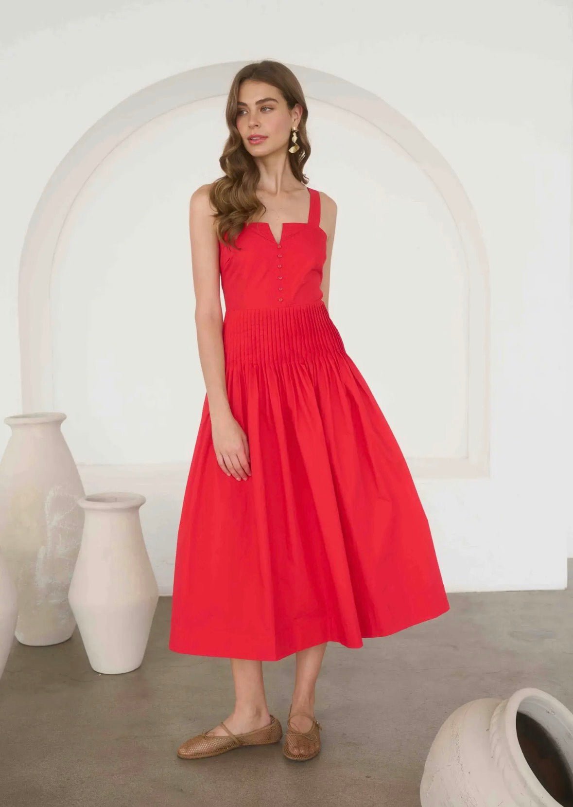 Pleated waistline Midi Dress - Flea Boutiques