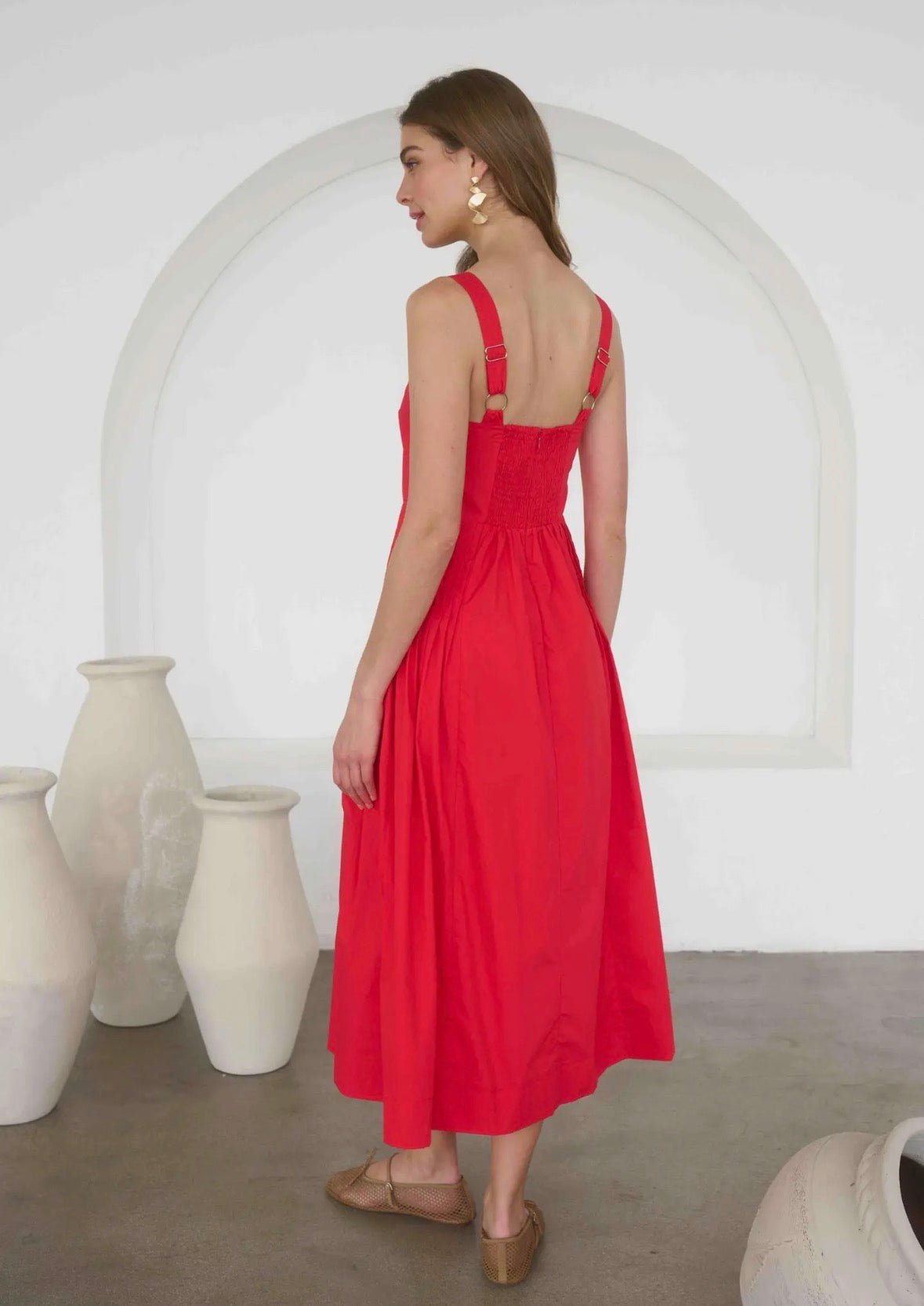 Pleated waistline Midi Dress - Flea Boutiques