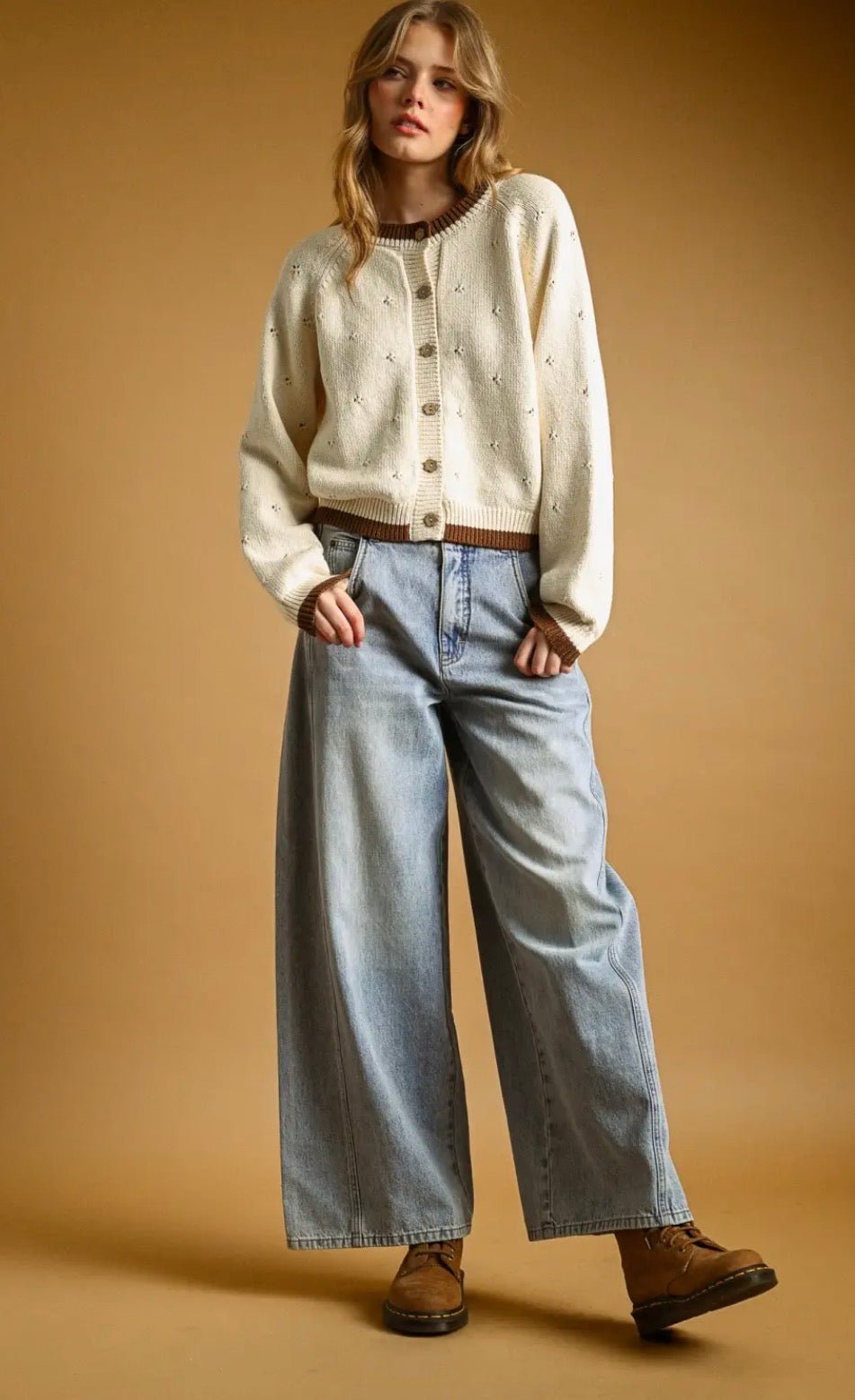 Pointelle Effect Knit Cardigan - Flea Boutiques