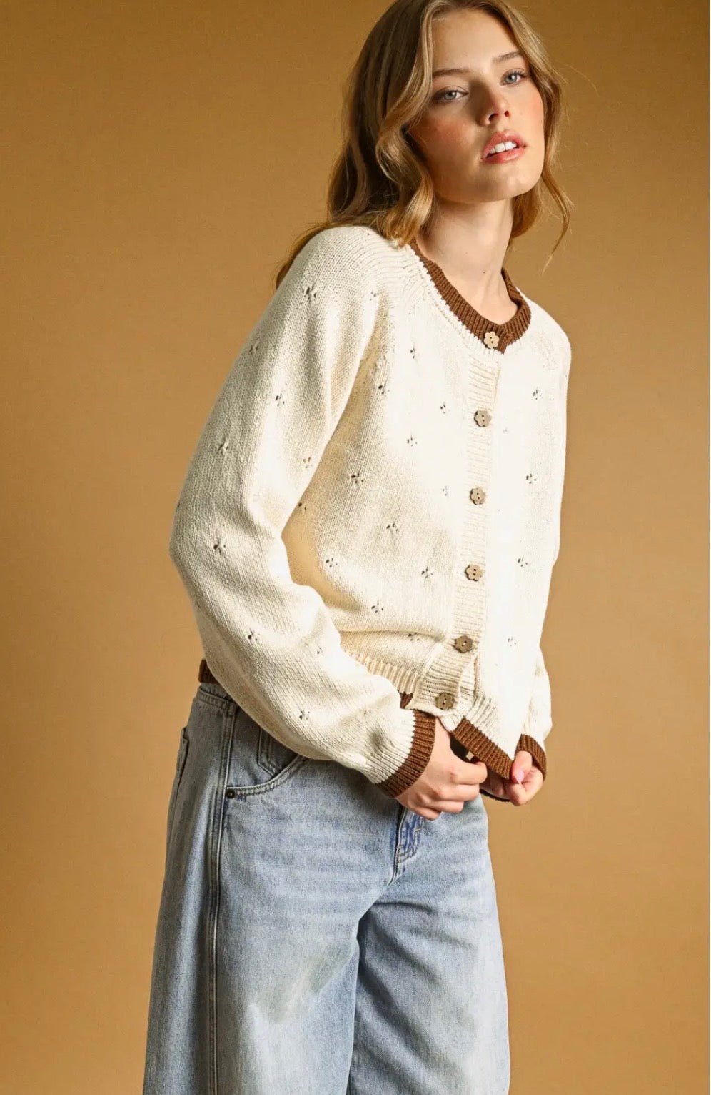 Pointelle Effect Knit Cardigan - Flea Boutiques
