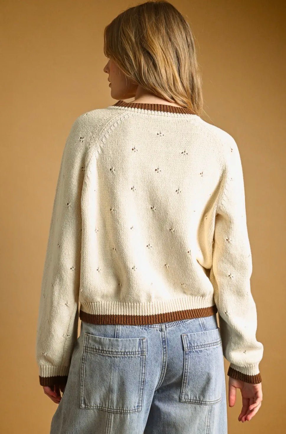 Pointelle Effect Knit Cardigan - Flea Boutiques