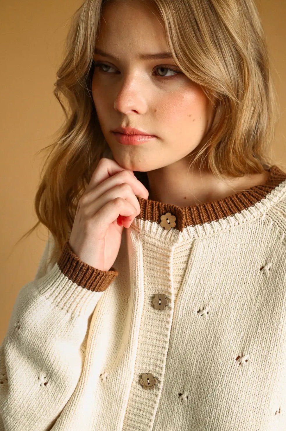 Pointelle Effect Knit Cardigan - Flea Boutiques