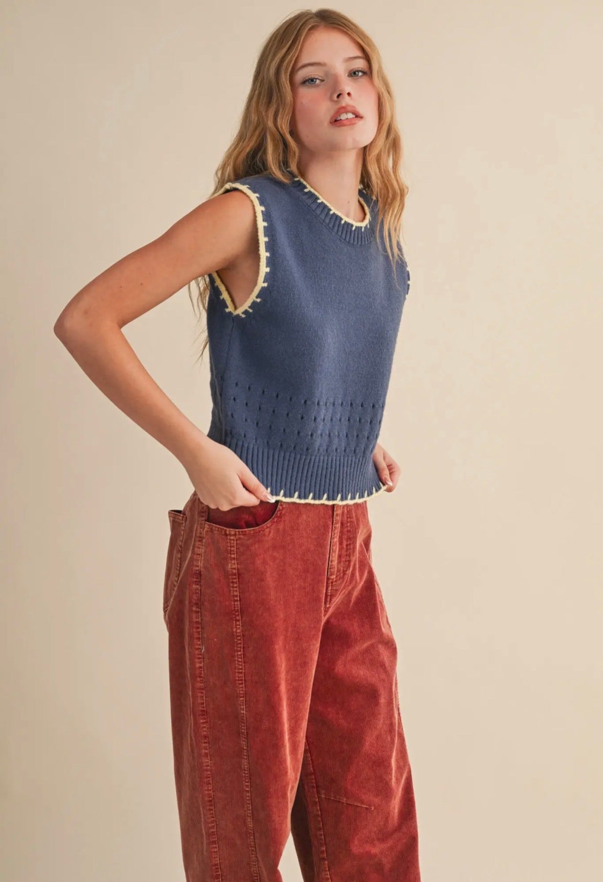 Pointelle Sweater Vest - Flea Boutiques