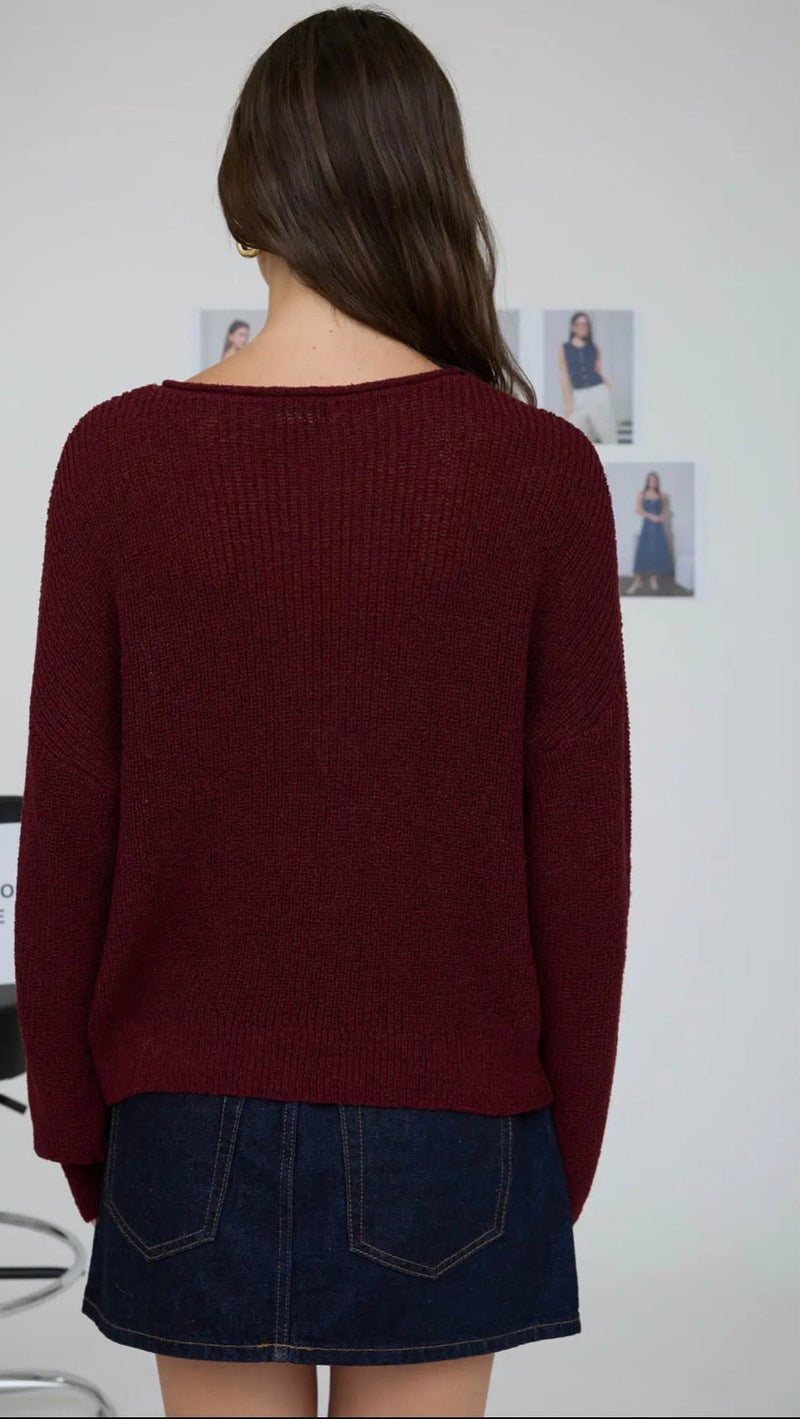 Pointelle v Stitch Knit Sweater - Flea Boutiques