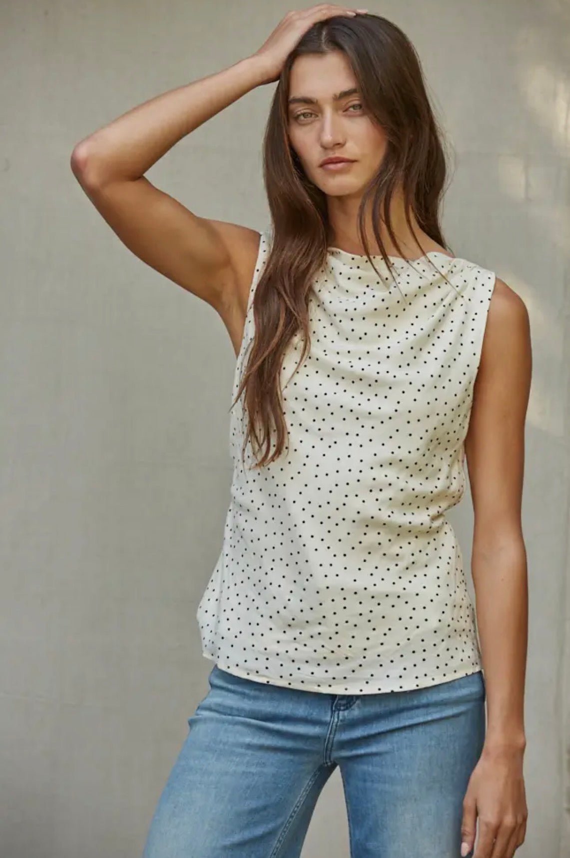 Polka Dot Cowl Slvless Top - Flea Boutiques