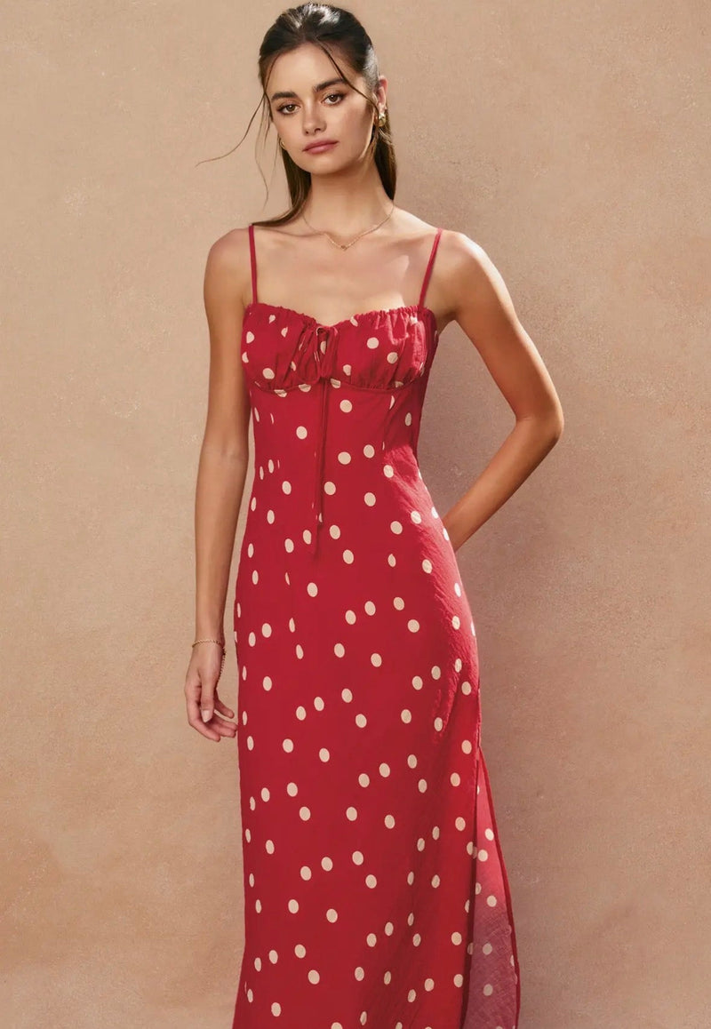 Polka Dot Ruched Bust Dress - Flea Boutiques