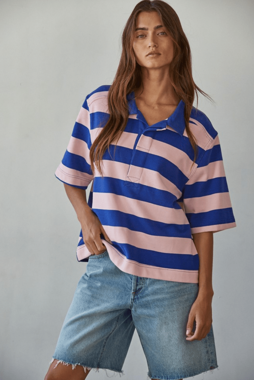 Polyester French Terry Striped Top - Flea Boutiques