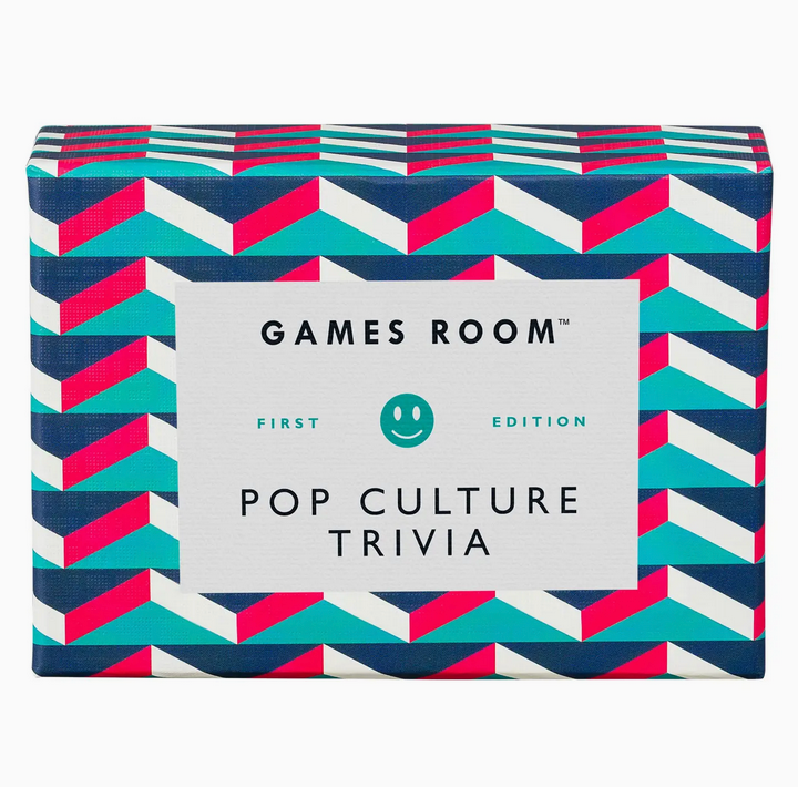 Box of Games Room Pop Culture Trivia with geometric pattern