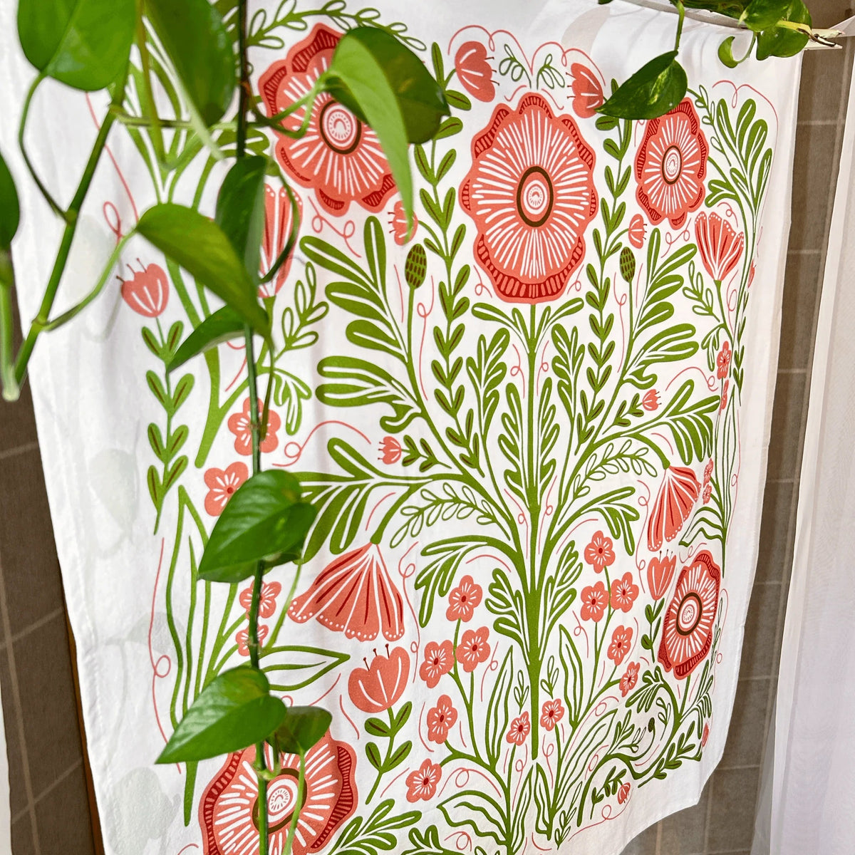 Poppy in Pink Tea Towel - Flea Boutiques