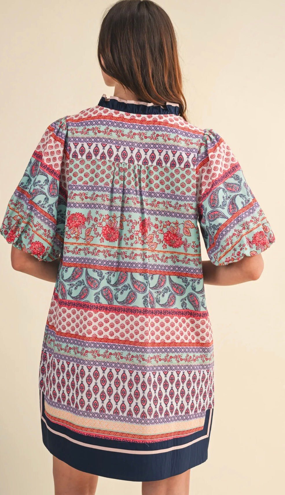 Print Bubble sleeve Mini Dress - Flea Boutiques