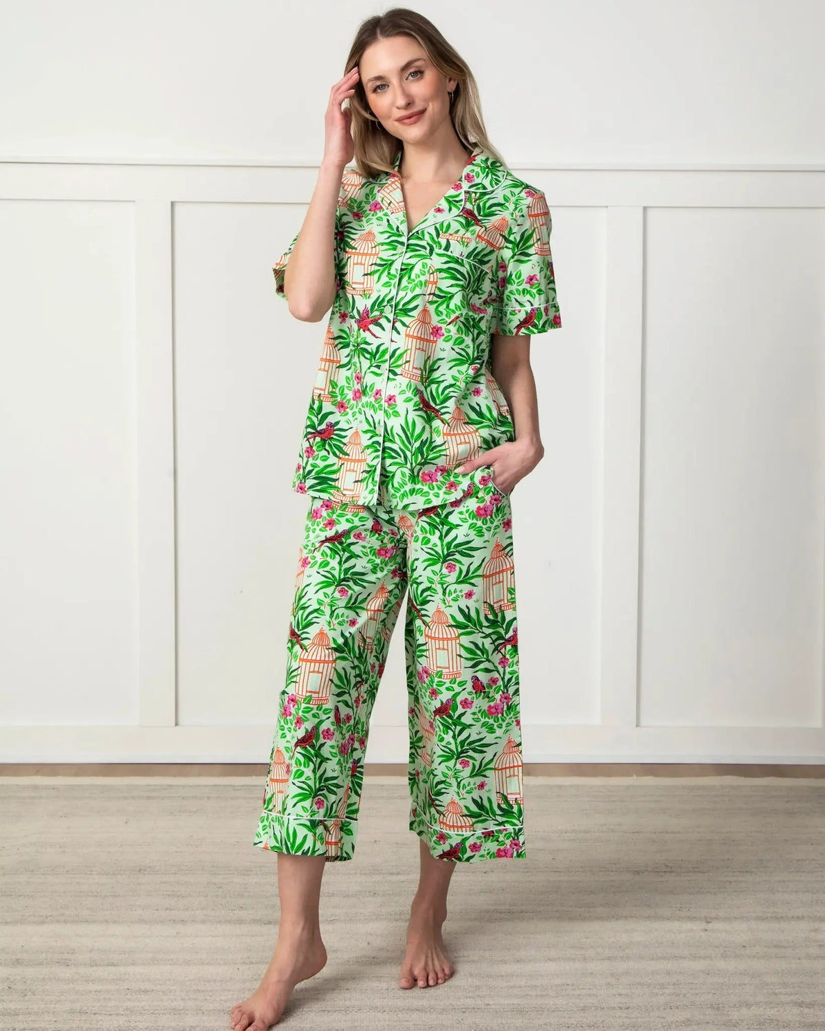 Print Fresh Birds of a Feather Crop Pant Set - Flea Boutiques