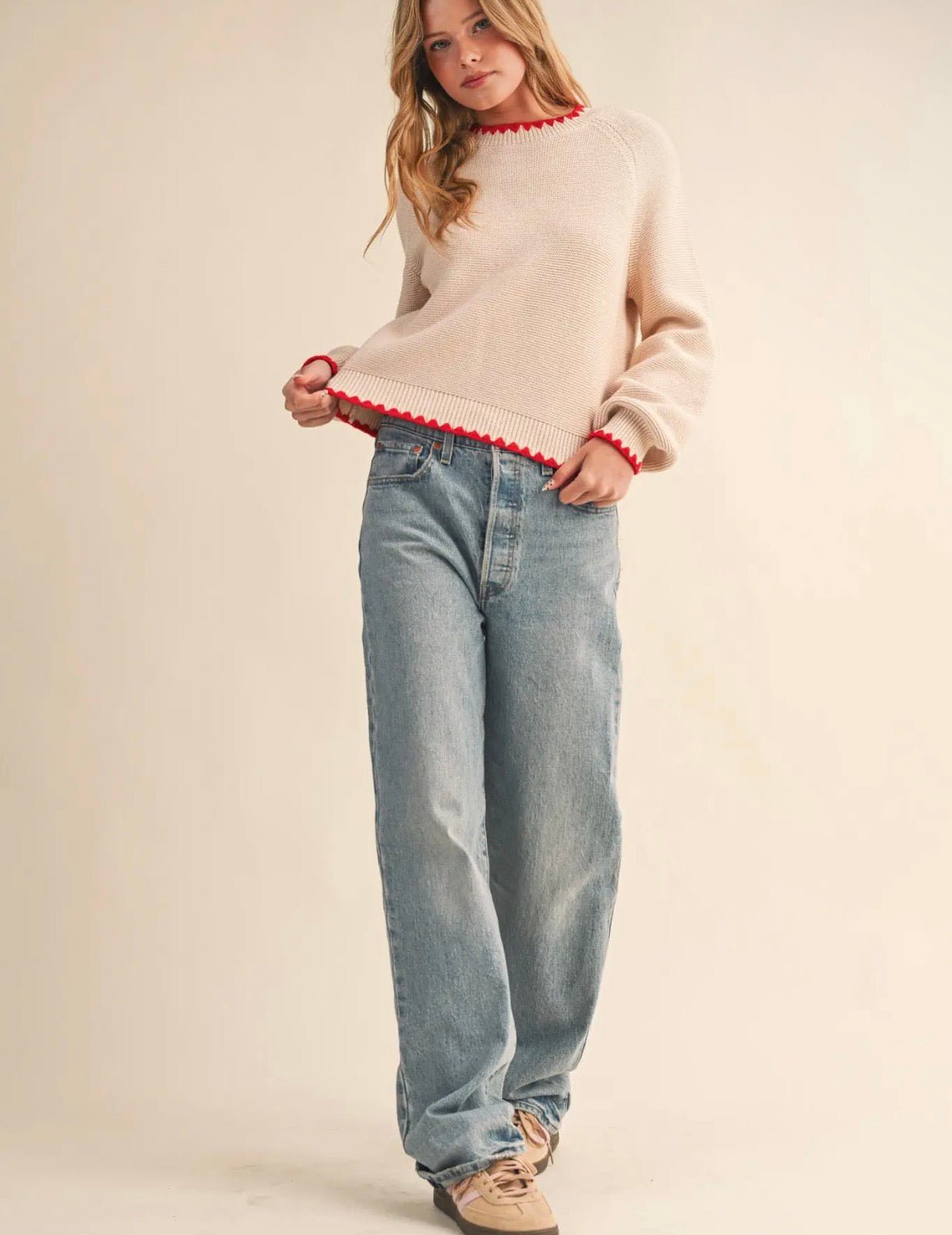 Puff Sleeve Sweater with Contrast - Flea Boutiques