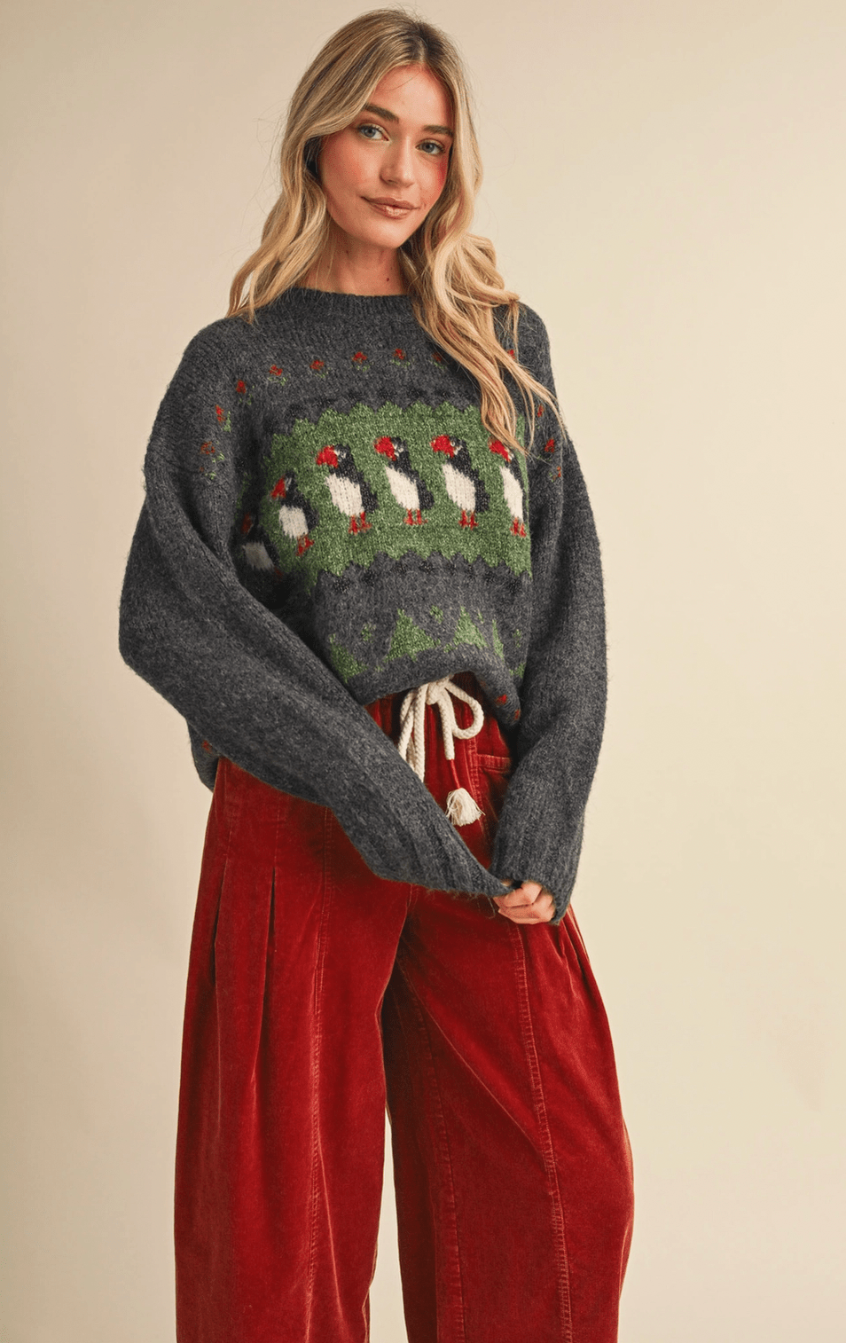 Puffin Motif Sweater - Flea Boutiques