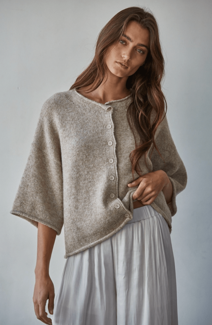 Quarter Sleeve Button Up Cardigan - Flea Boutiques
