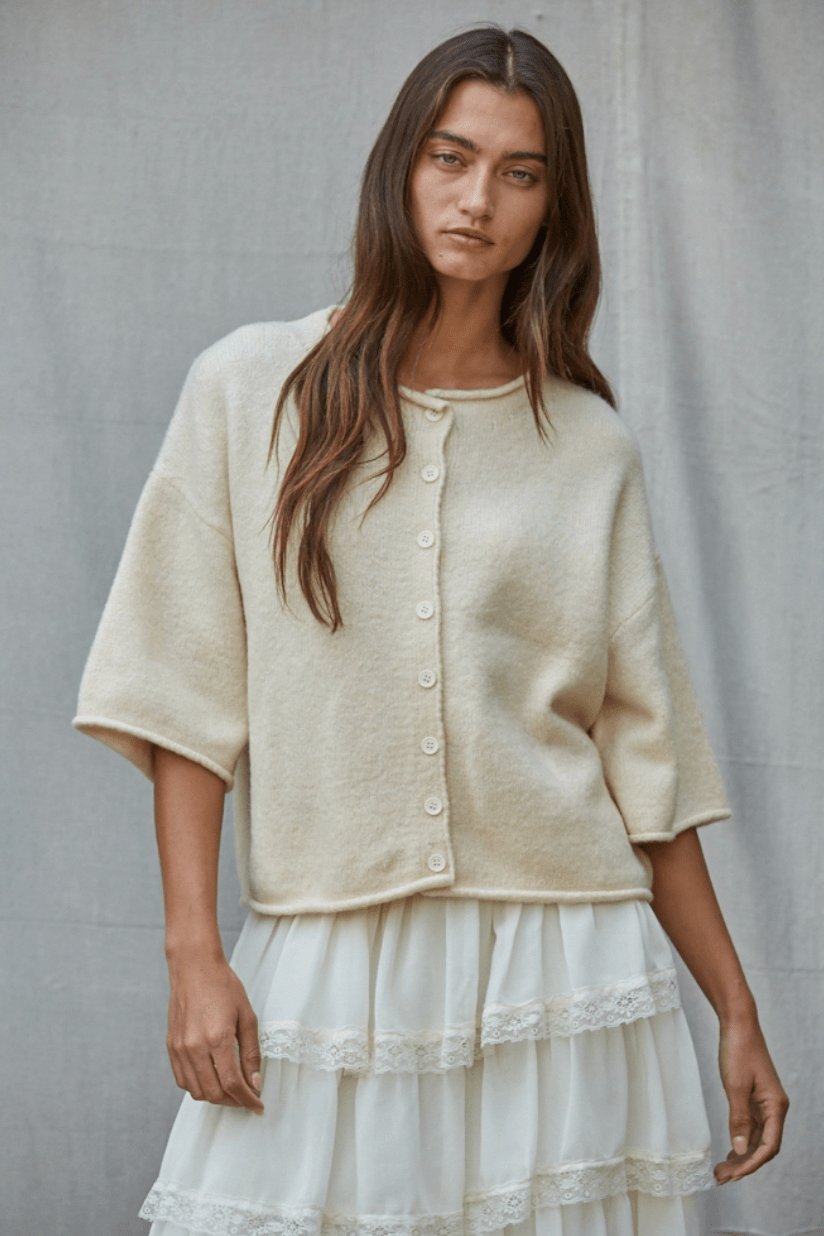 Quarter Sleeve Button Up Cardigan - Flea Boutiques
