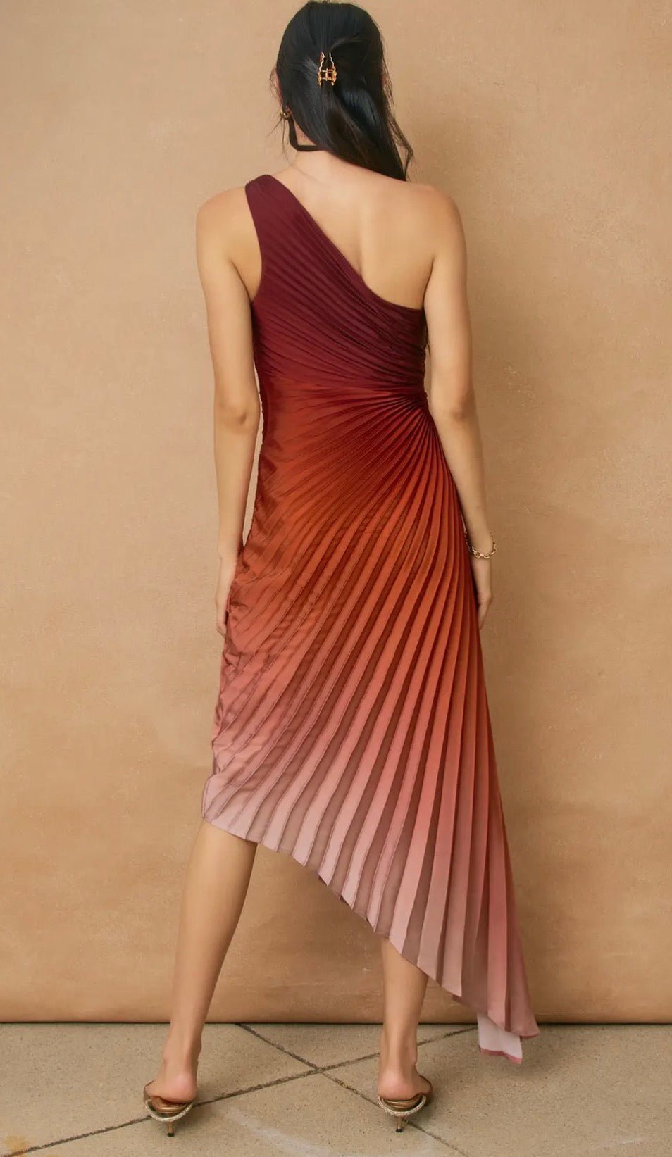 Radiance Ombre Asymmetrical Pleated Maxi Dress - Flea Boutiques