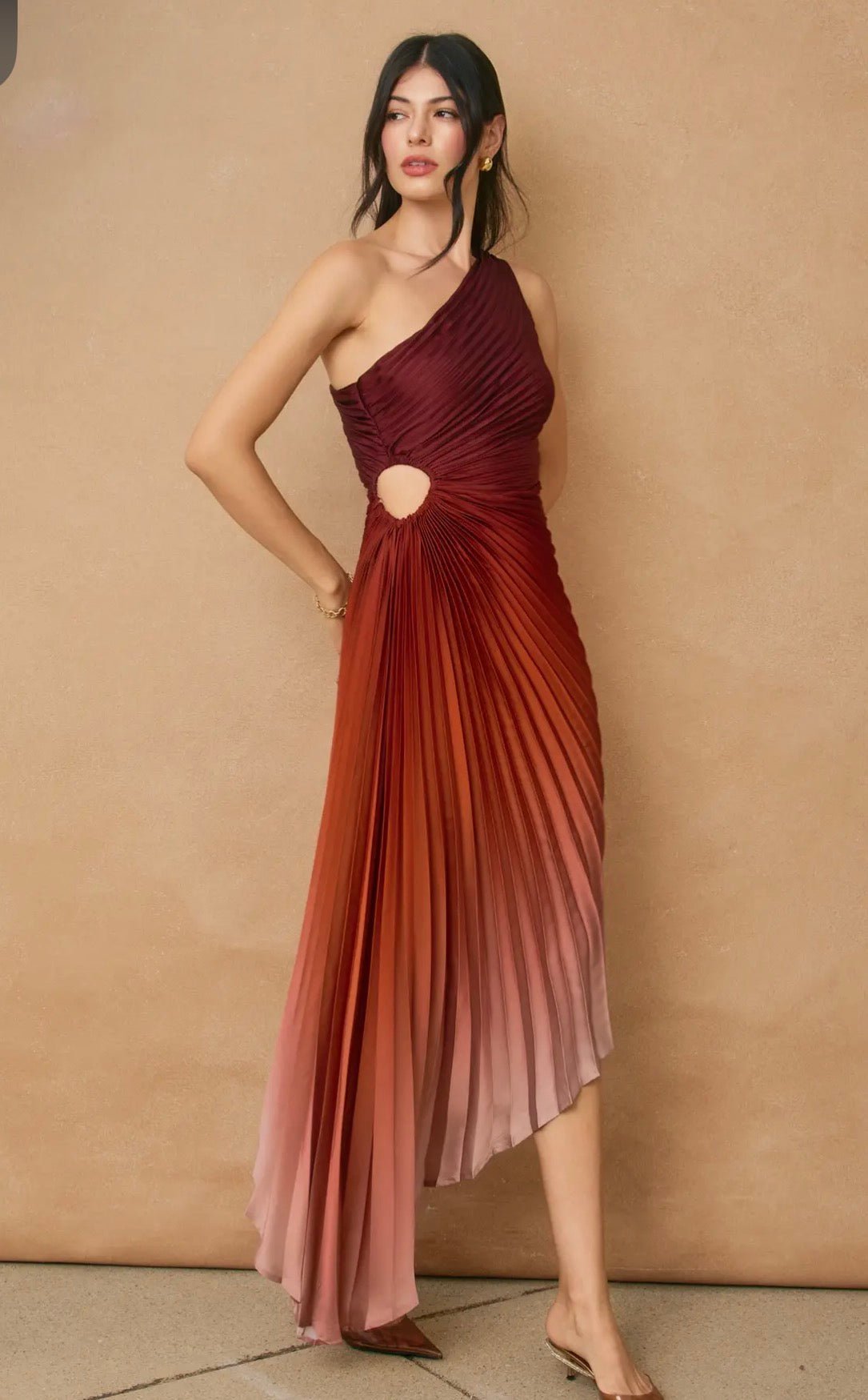 Radiance Ombre Asymmetrical Pleated Maxi Dress - Flea Boutiques
