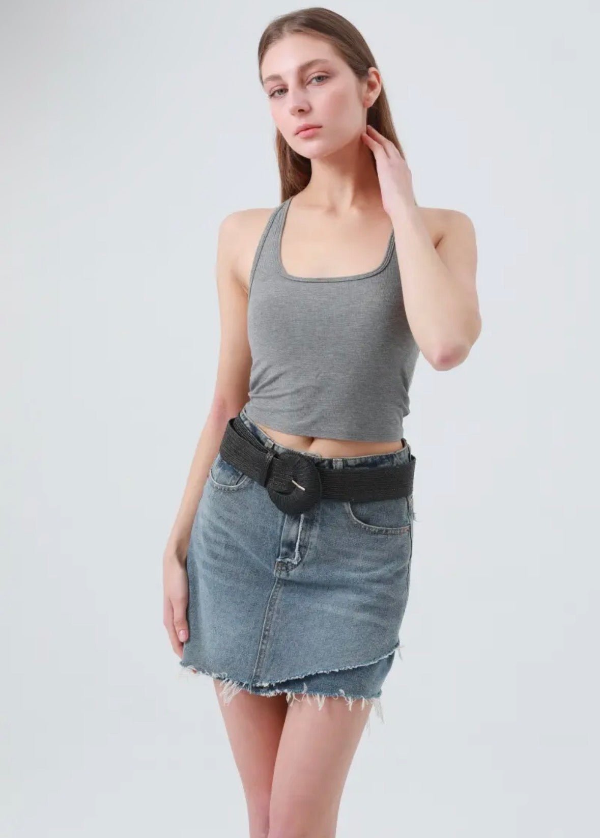 Raffia Crescent Moon Elastic Belt - Flea Boutiques