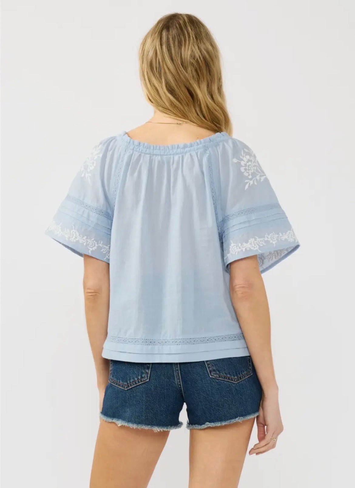 Raglan EmbroideredShort Sleeve Top - Flea Boutiques