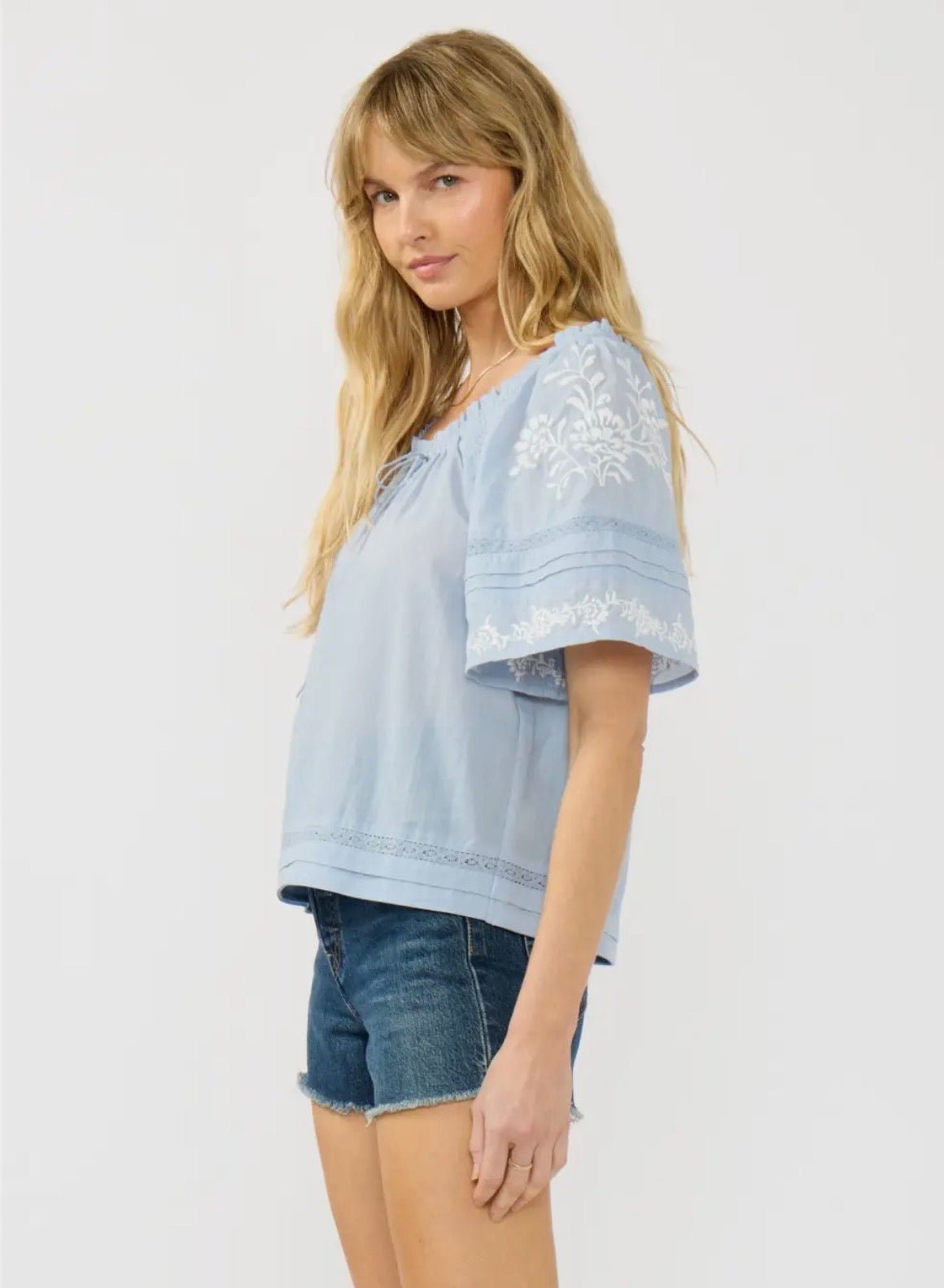 Raglan EmbroideredShort Sleeve Top - Flea Boutiques