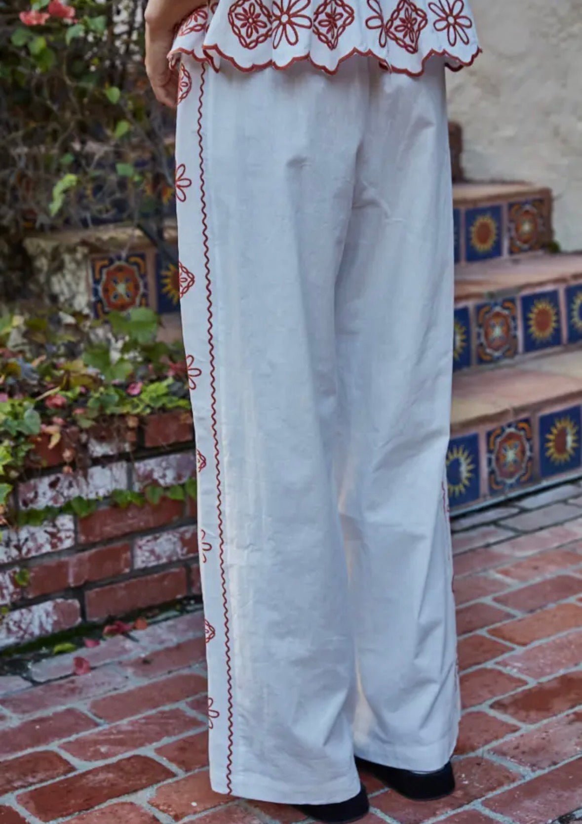 Ramie Cotton Embroidered Wide Leg - Flea Boutiques