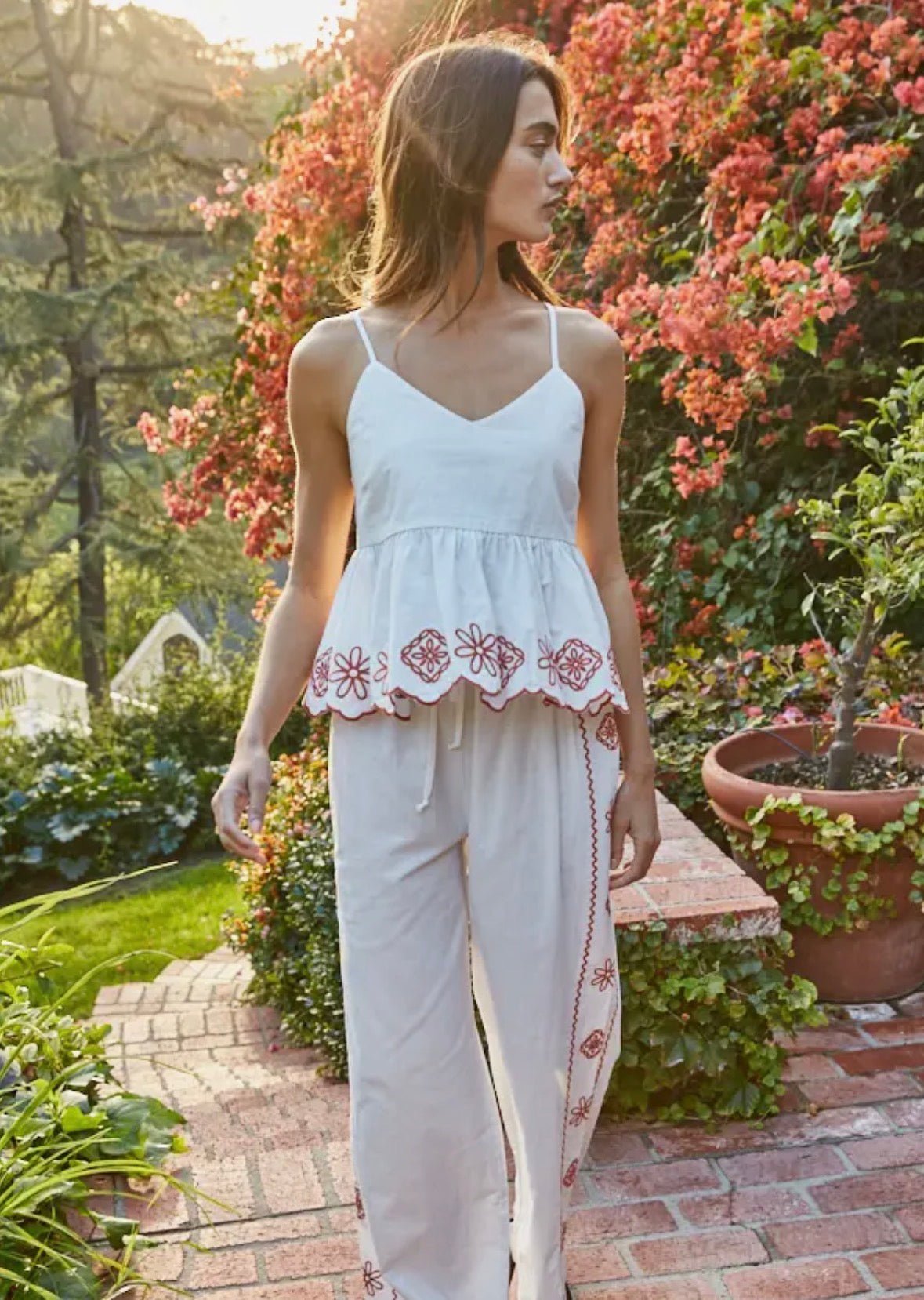 Ramie Cotton Embroidered Wide Leg - Flea Boutiques